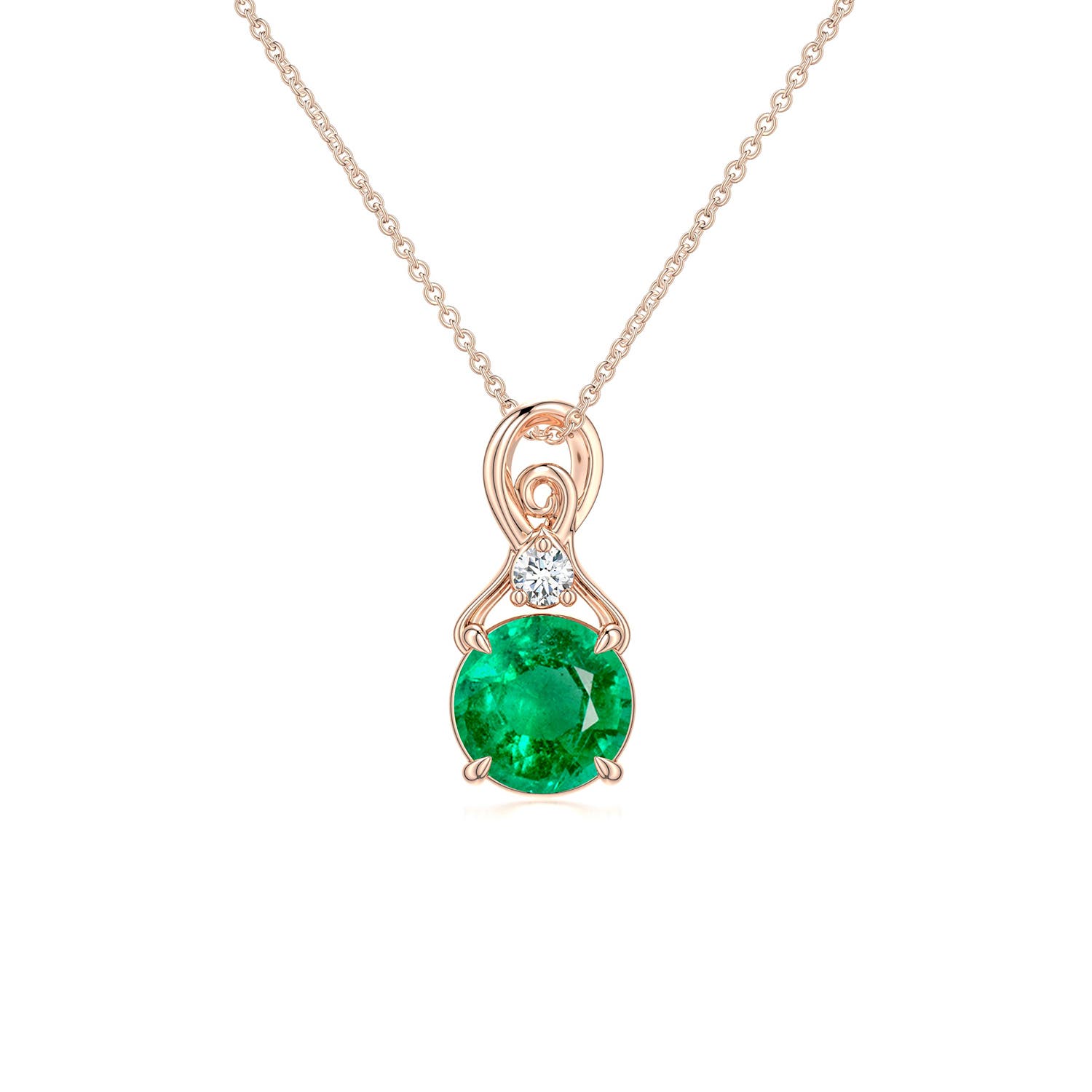 6mm AAA Round Emerald Swirl Pendant with Diamond Accent in 18K Rose Gold