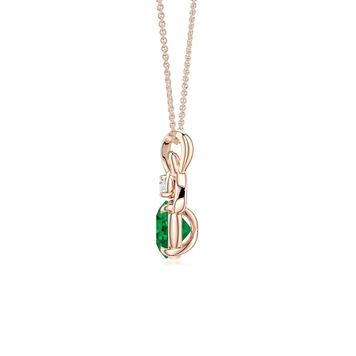 6mm AAA Round Emerald Swirl Pendant with Diamond Accent in 18K Rose Gold