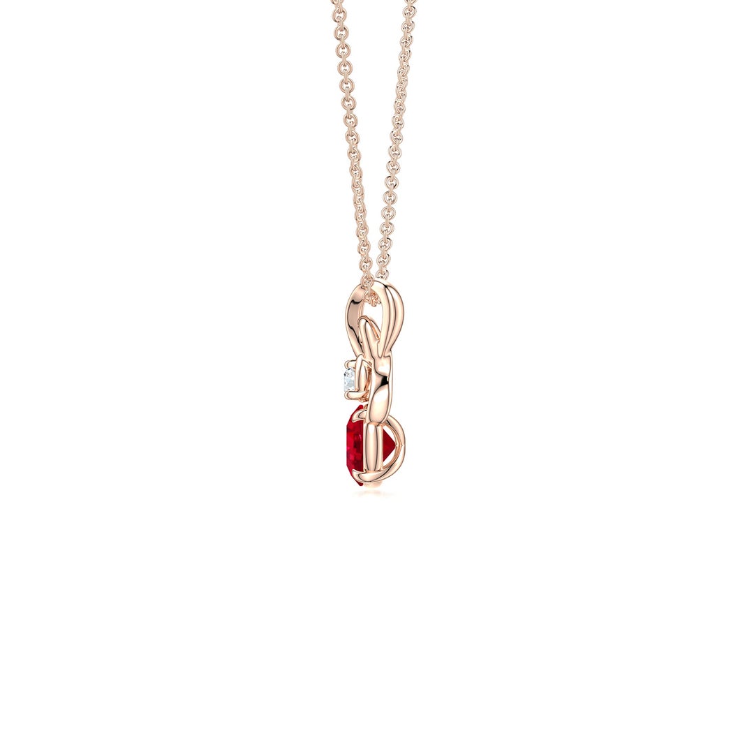 4mm AAA Round Ruby Swirl Pendant with Diamond Accent in Rose Gold - side 2