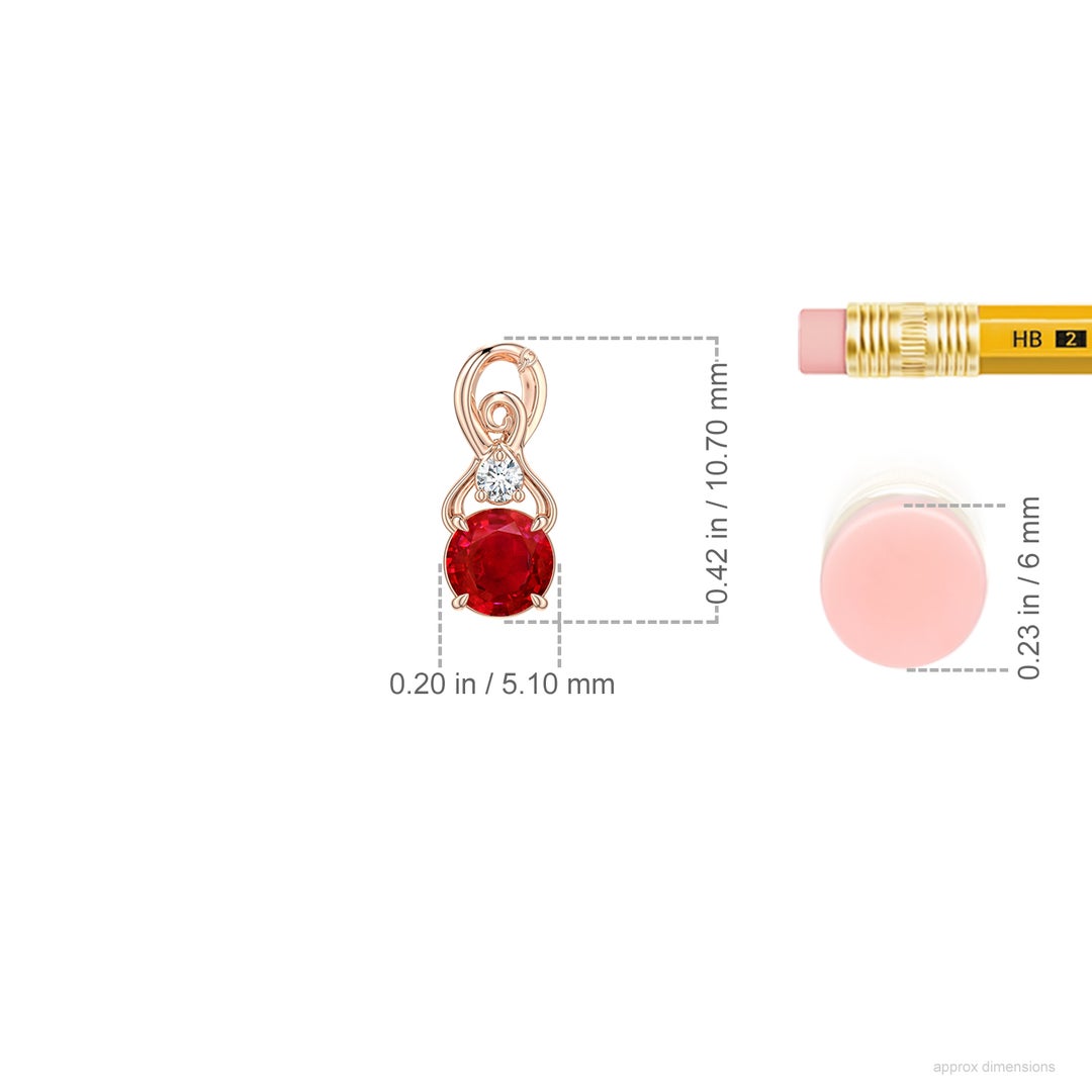 4mm AAA Round Ruby Swirl Pendant with Diamond Accent in Rose Gold - ruler