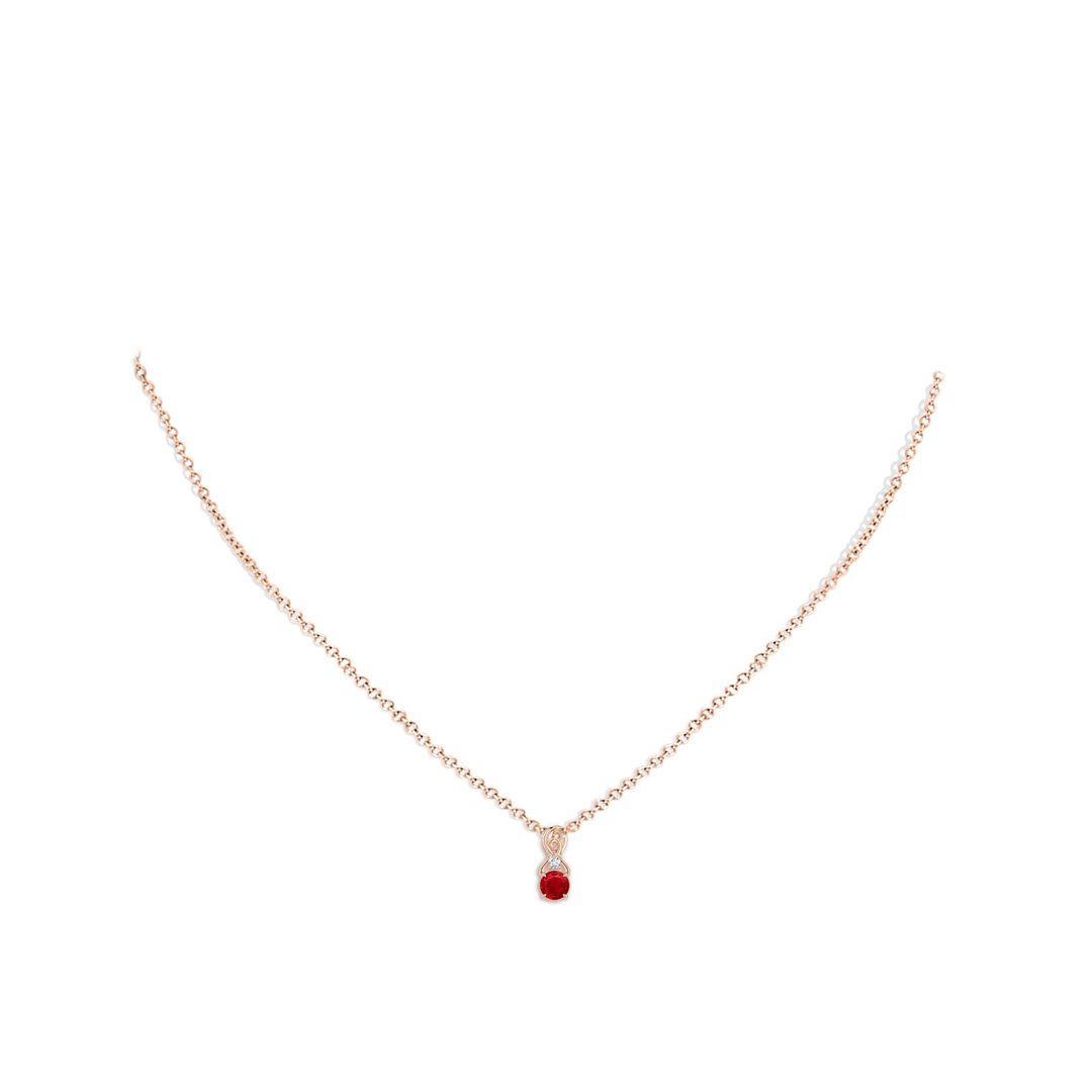 4mm AAA Round Ruby Swirl Pendant with Diamond Accent in Rose Gold - body_neck