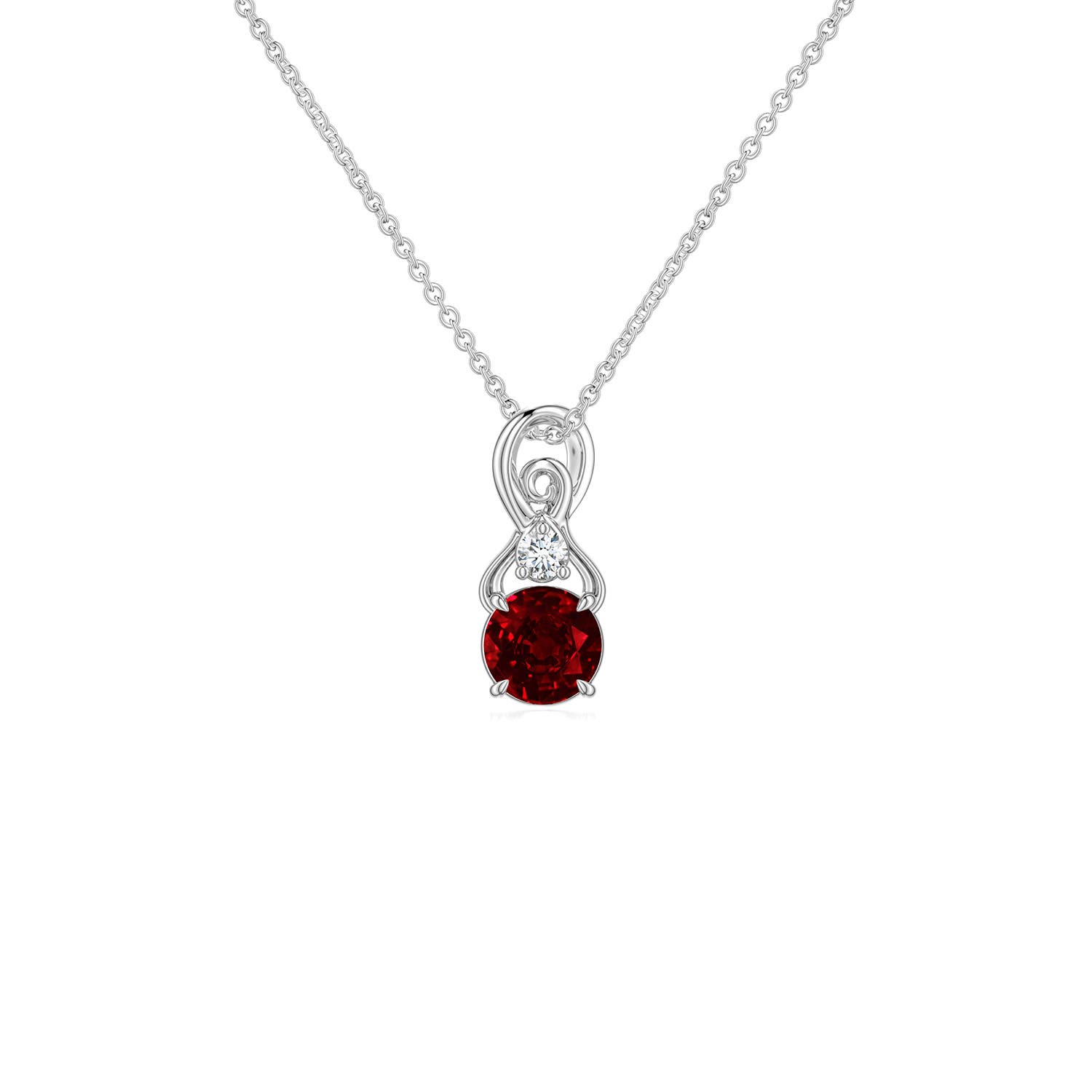 4mm AAAA Round Ruby Swirl Pendant with Diamond Accent in White Gold