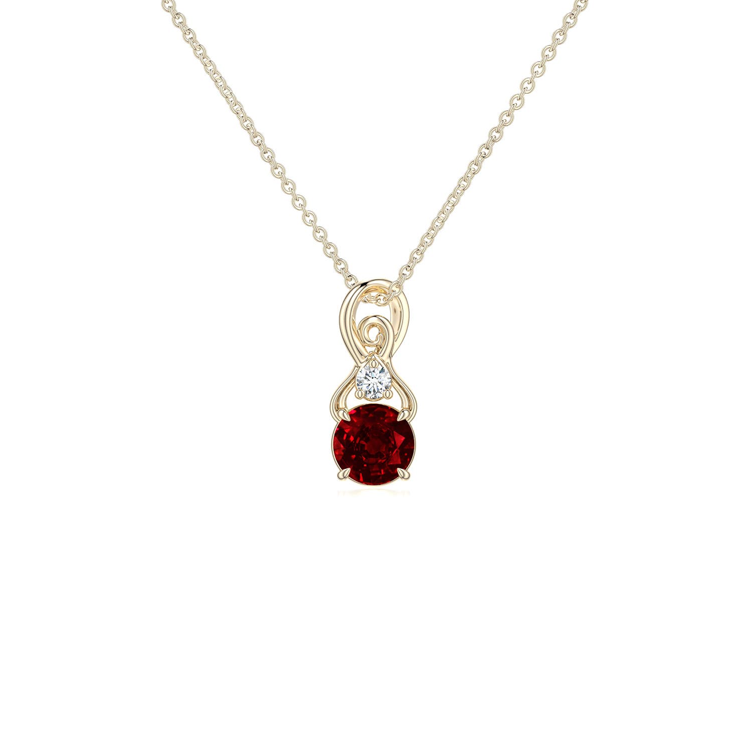 4mm AAAA Round Ruby Swirl Pendant with Diamond Accent in Yellow Gold