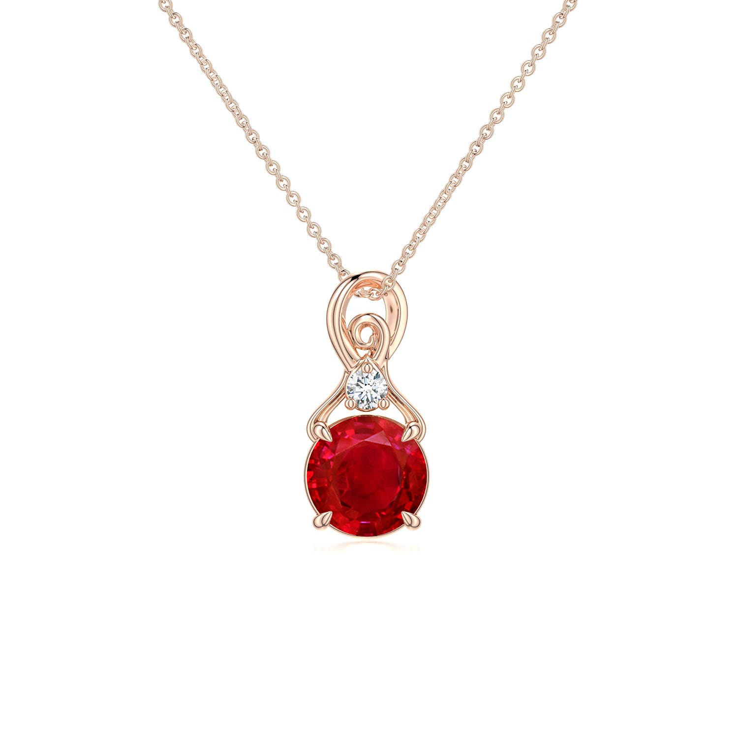 6mm AAA Round Ruby Swirl Pendant with Diamond Accent in Rose Gold