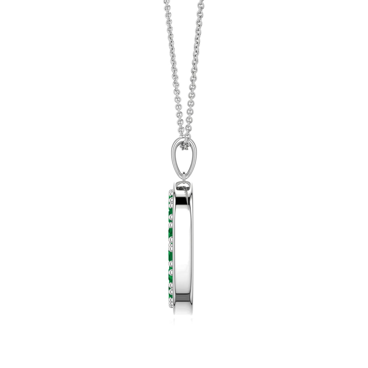2mm AAA Emerald Open Circle Eternity Pendant in White Gold