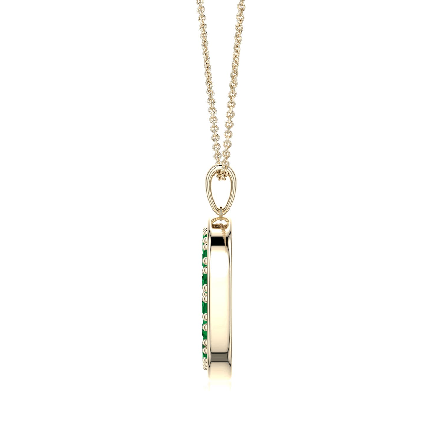 2mm AAA Emerald Open Circle Eternity Pendant in Yellow Gold