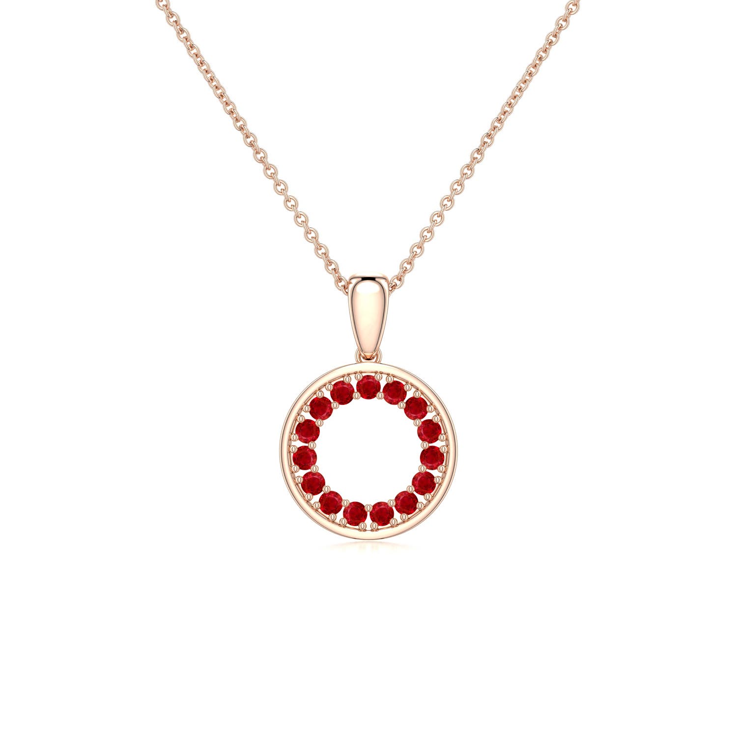 1.3mm AAA Ruby Open Circle Eternity Pendant in 18K Rose Gold