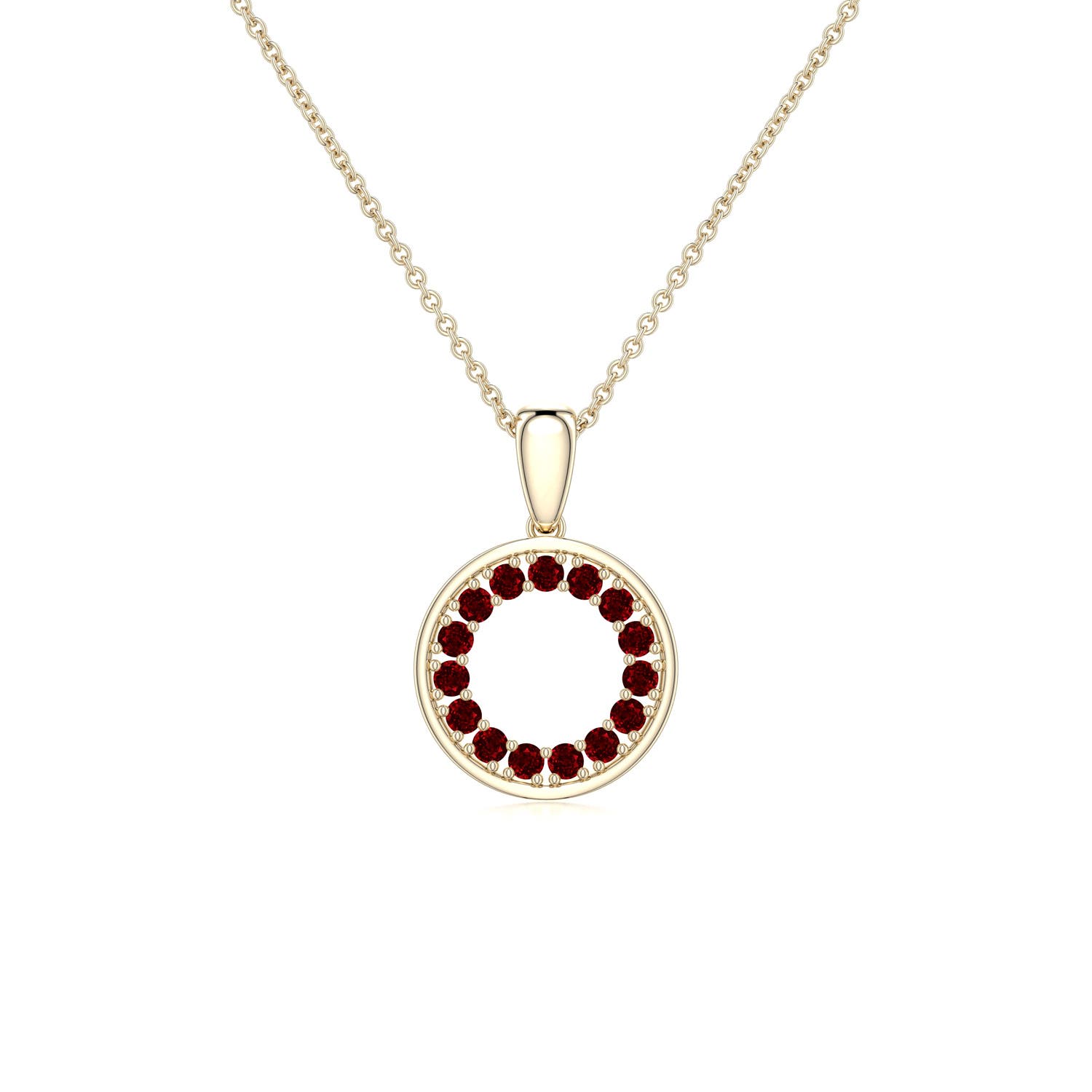 1.3mm AAAA Ruby Open Circle Eternity Pendant in 18K Yellow Gold
