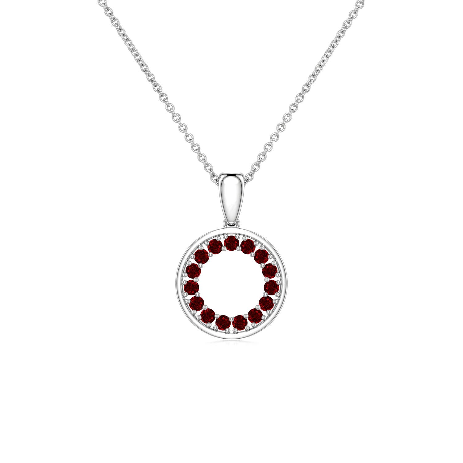 1.3mm AAAA Ruby Open Circle Eternity Pendant in White Gold