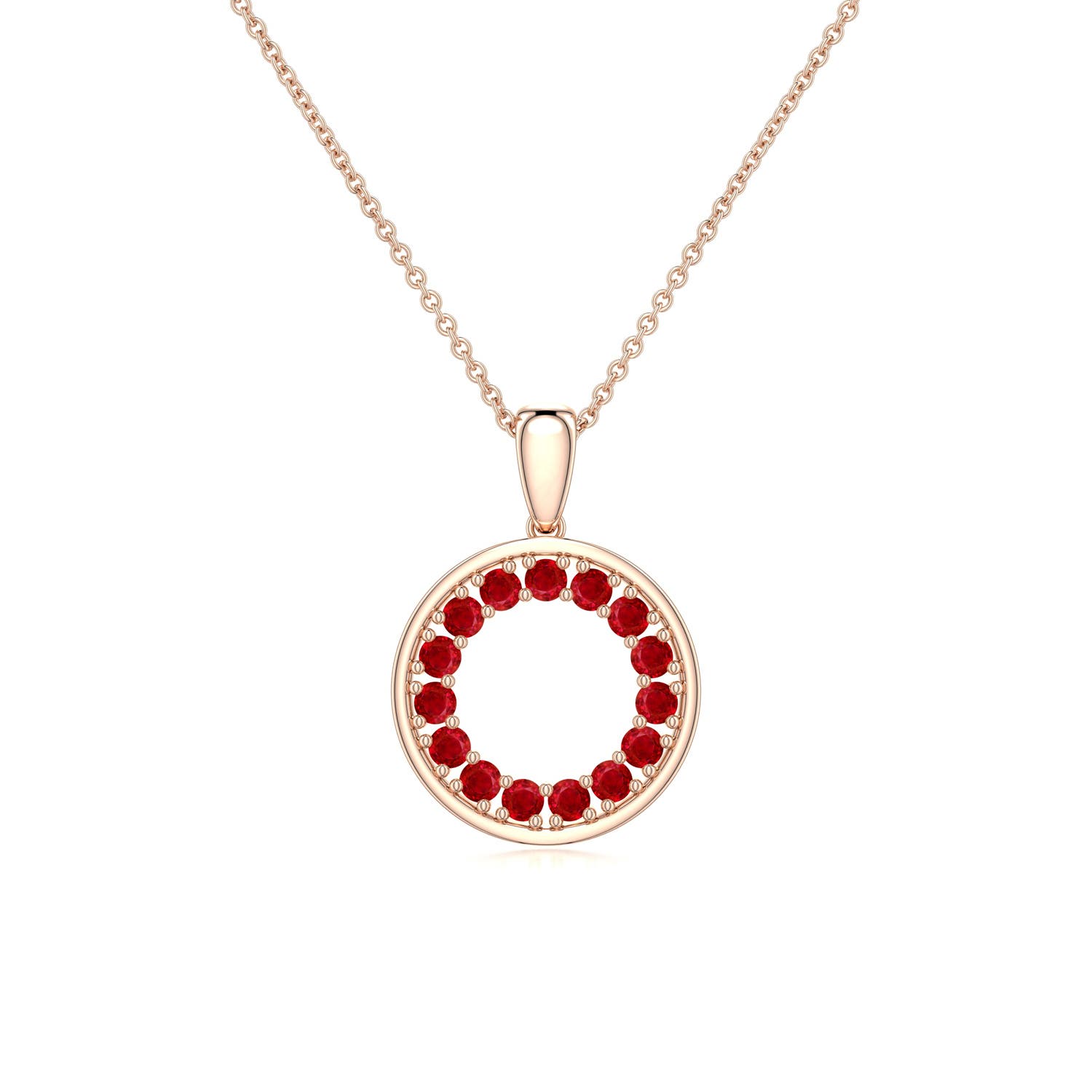 1.5mm AAA Ruby Open Circle Eternity Pendant in Rose Gold
