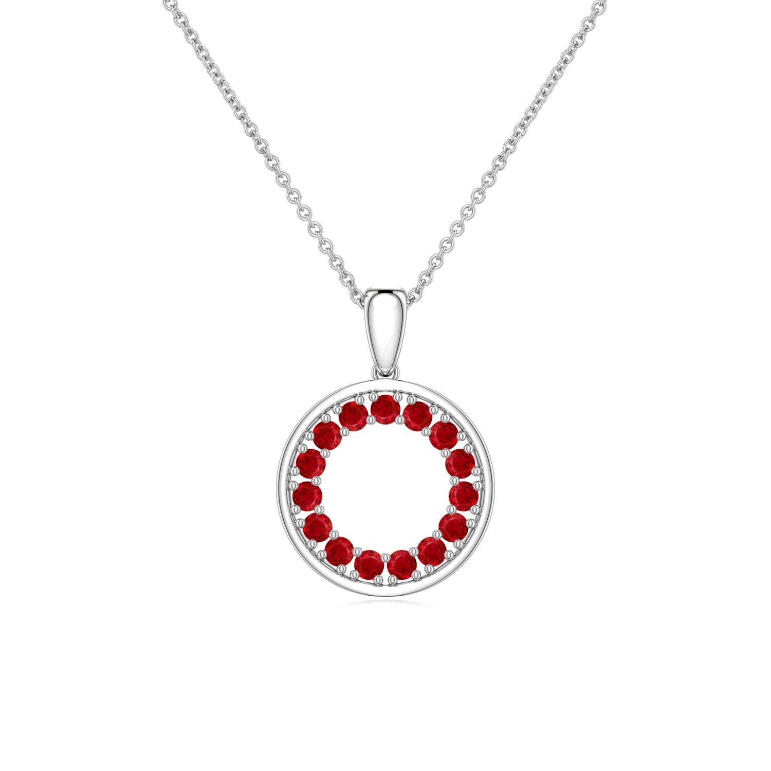 1.5mm AAA Ruby Open Circle Eternity Pendant in S999 Silver