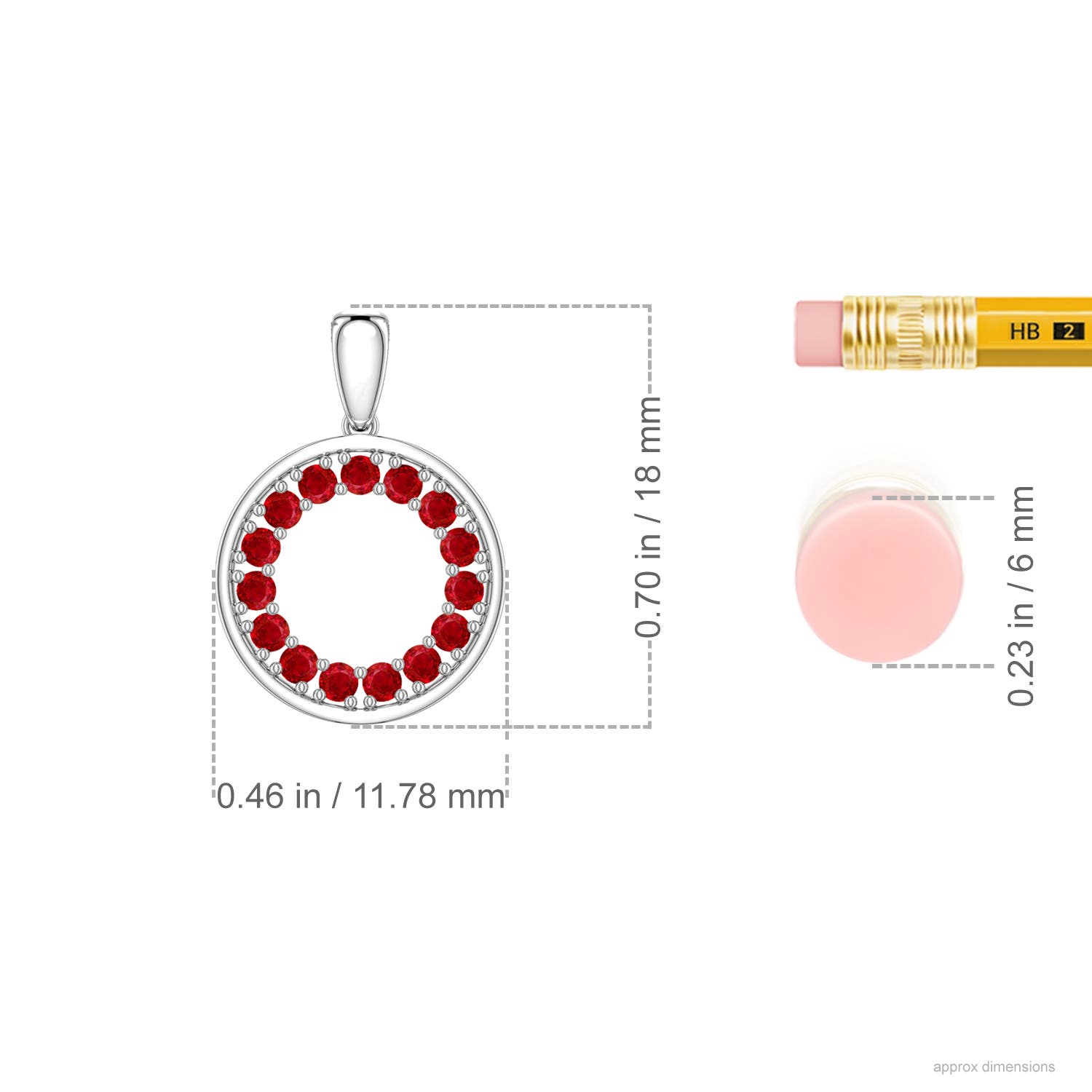 1.5mm AAA Ruby Open Circle Eternity Pendant in S999 Silver - ruler