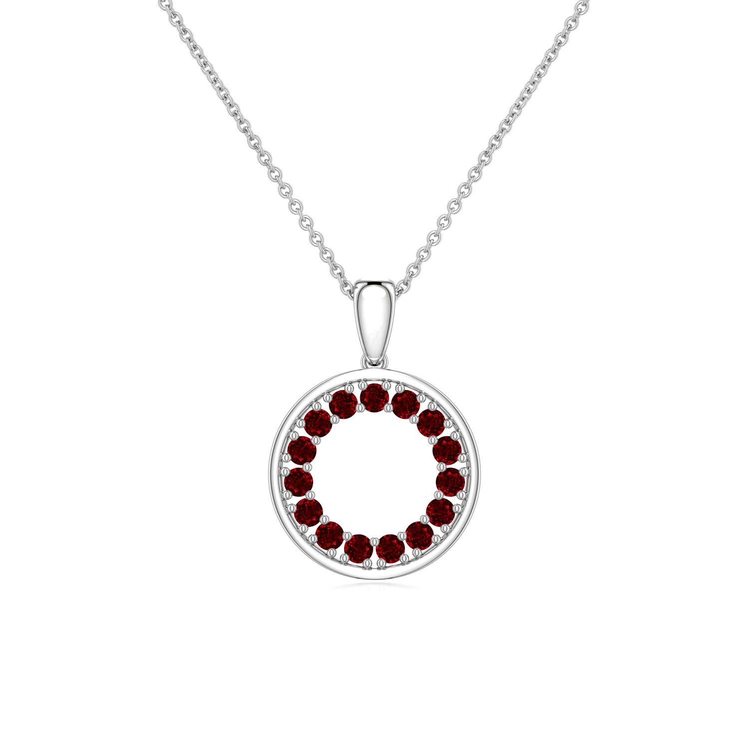 1.5mm AAAA Ruby Open Circle Eternity Pendant in 18K White Gold