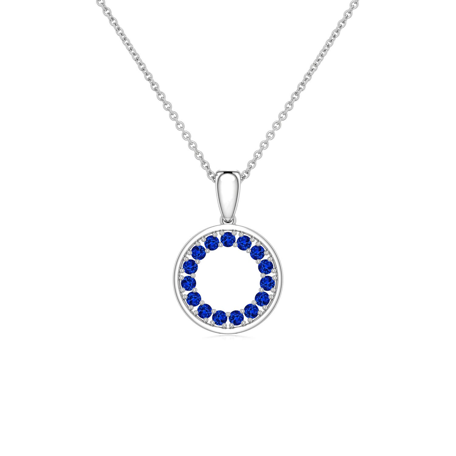 1.3mm AAAA Blue Sapphire Open Circle Eternity Pendant in White Gold