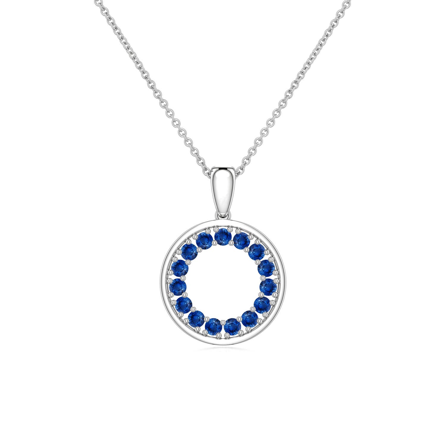 1.5mm AAA Blue Sapphire Open Circle Eternity Pendant in White Gold