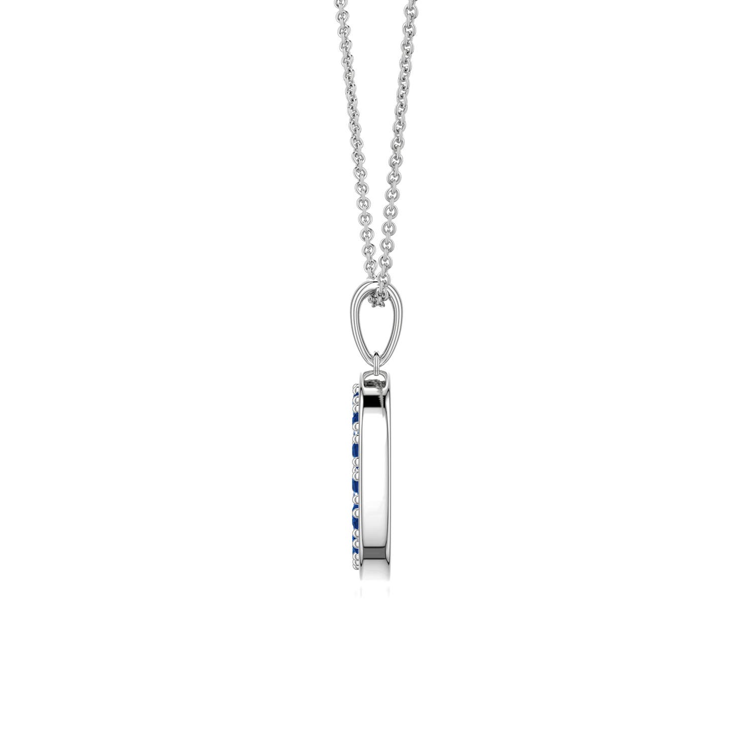 1.5mm AAA Blue Sapphire Open Circle Eternity Pendant in White Gold