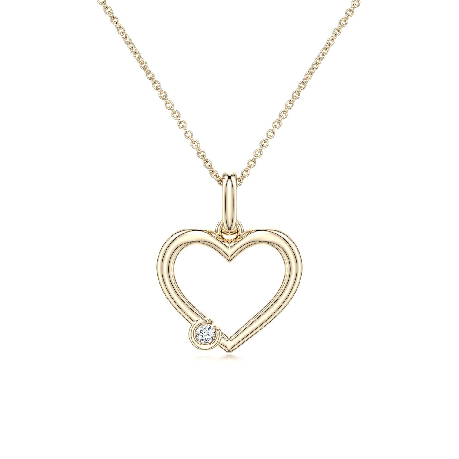 2.5mm GVS2 Offset Diamond Open Heart Pendant in 18K Yellow Gold