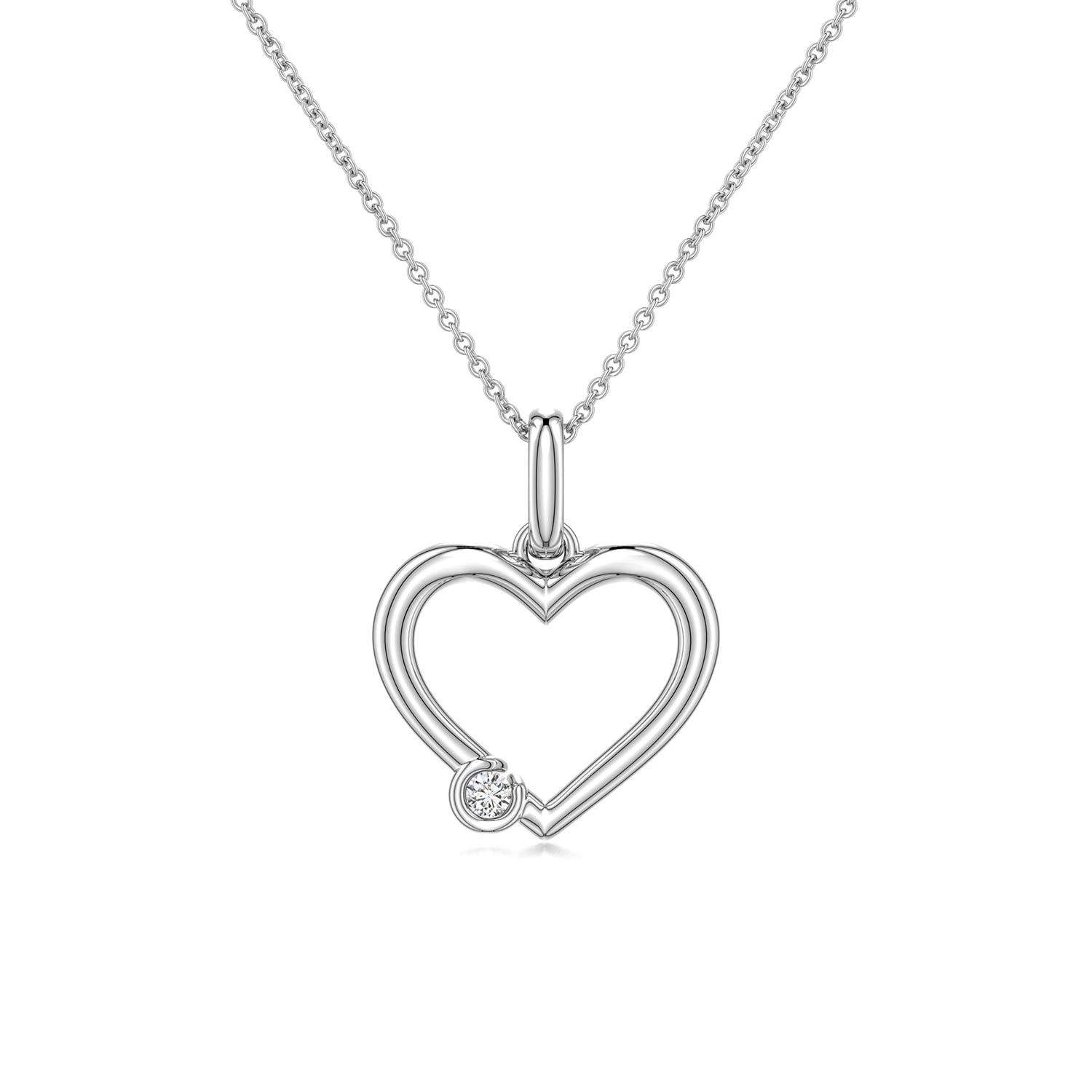 2.5mm HSI2 Offset Diamond Open Heart Pendant in 18K White Gold