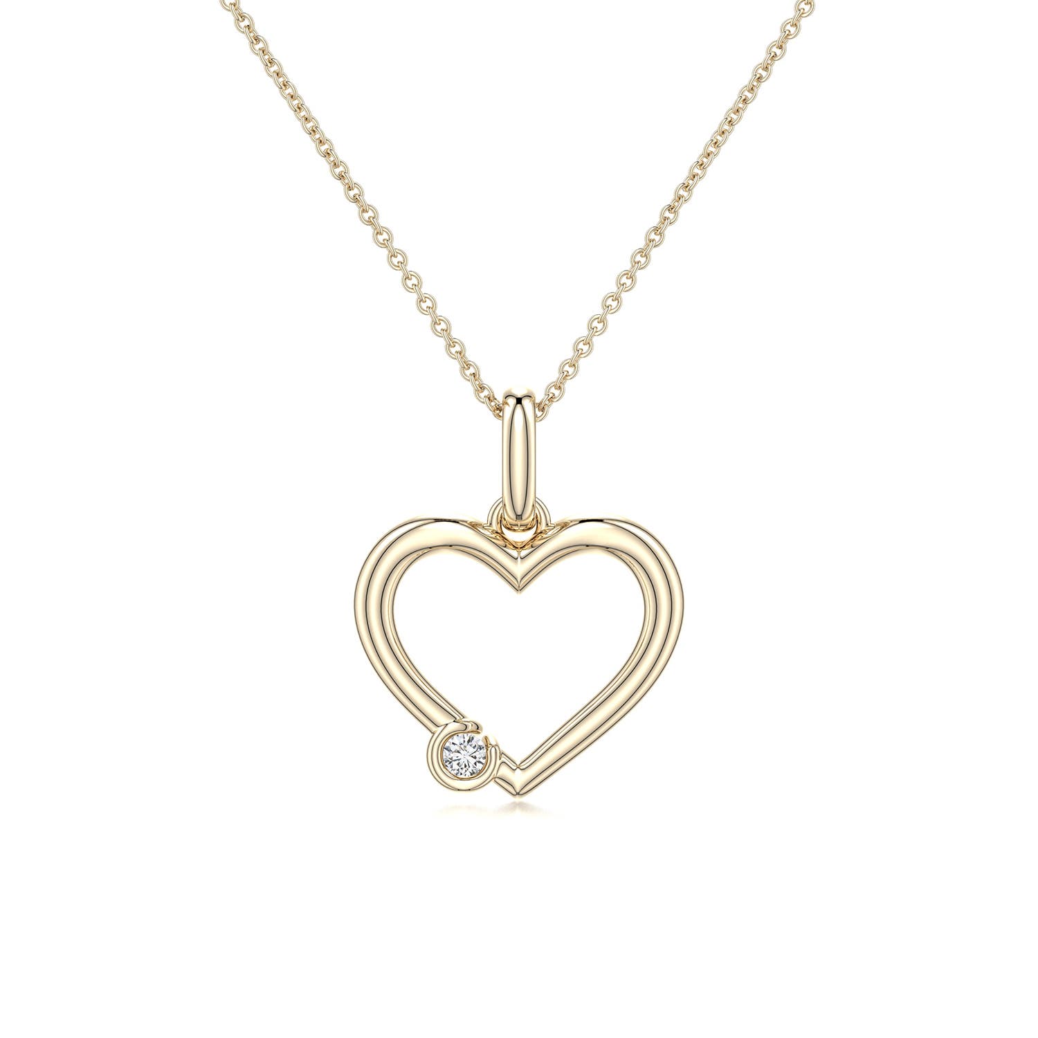 2.5mm HSI2 Offset Diamond Open Heart Pendant in 18K Yellow Gold