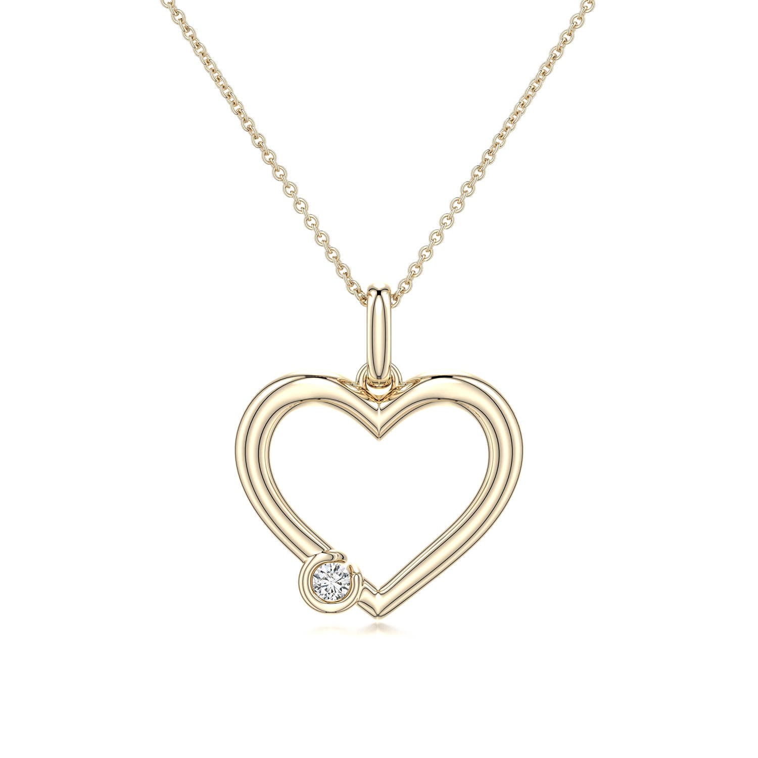 3mm HSI2 Offset Diamond Open Heart Pendant in 18K Yellow Gold