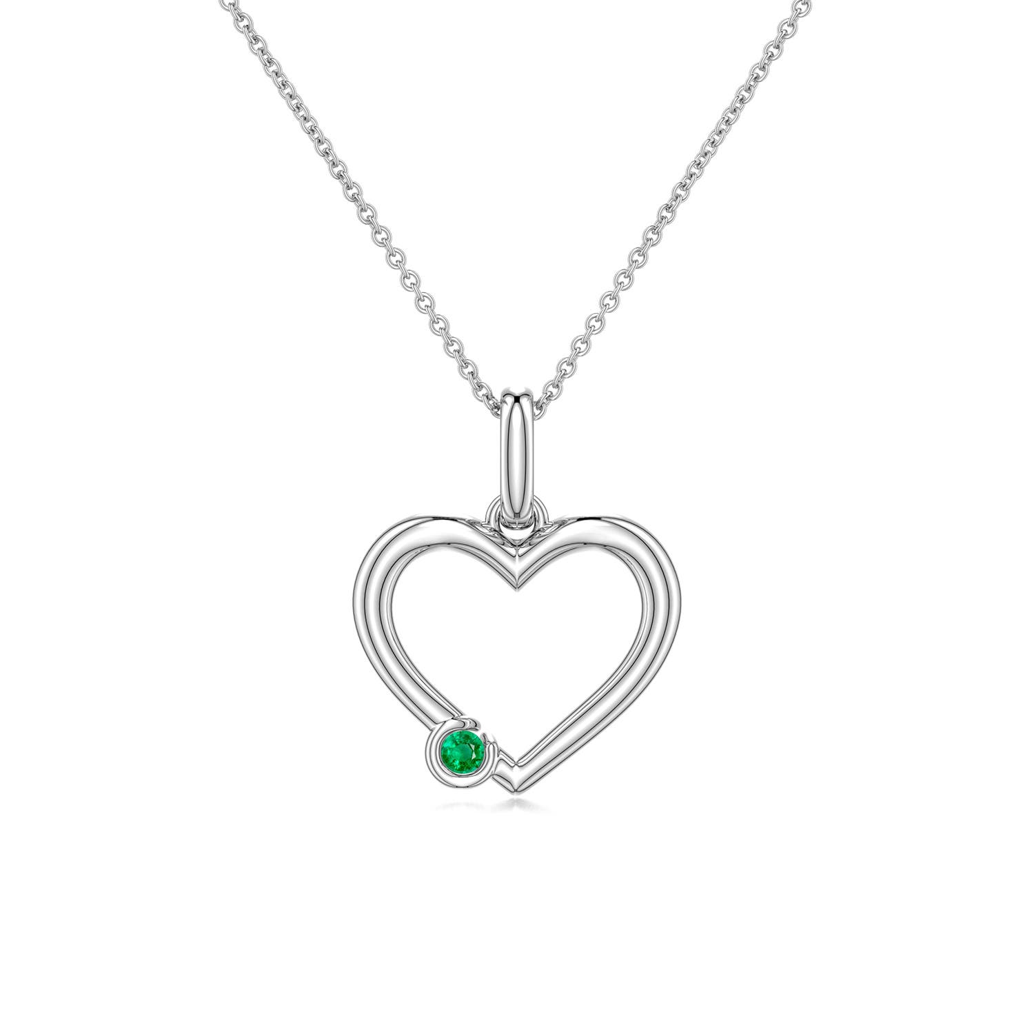 2.5mm AAA Offset Emerald Open Heart Pendant in White Gold