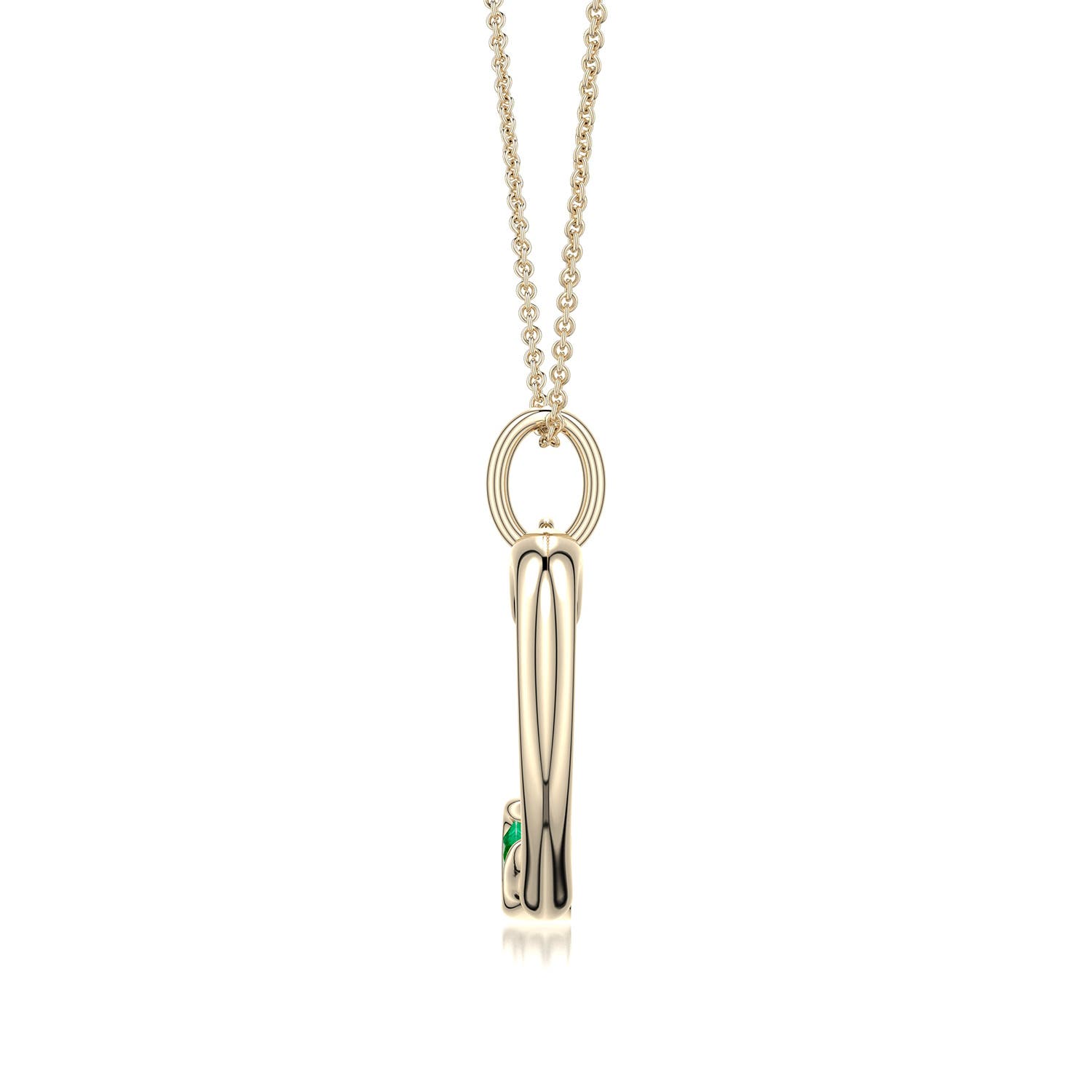 4mm AAA Offset Emerald Open Heart Pendant in Yellow Gold
