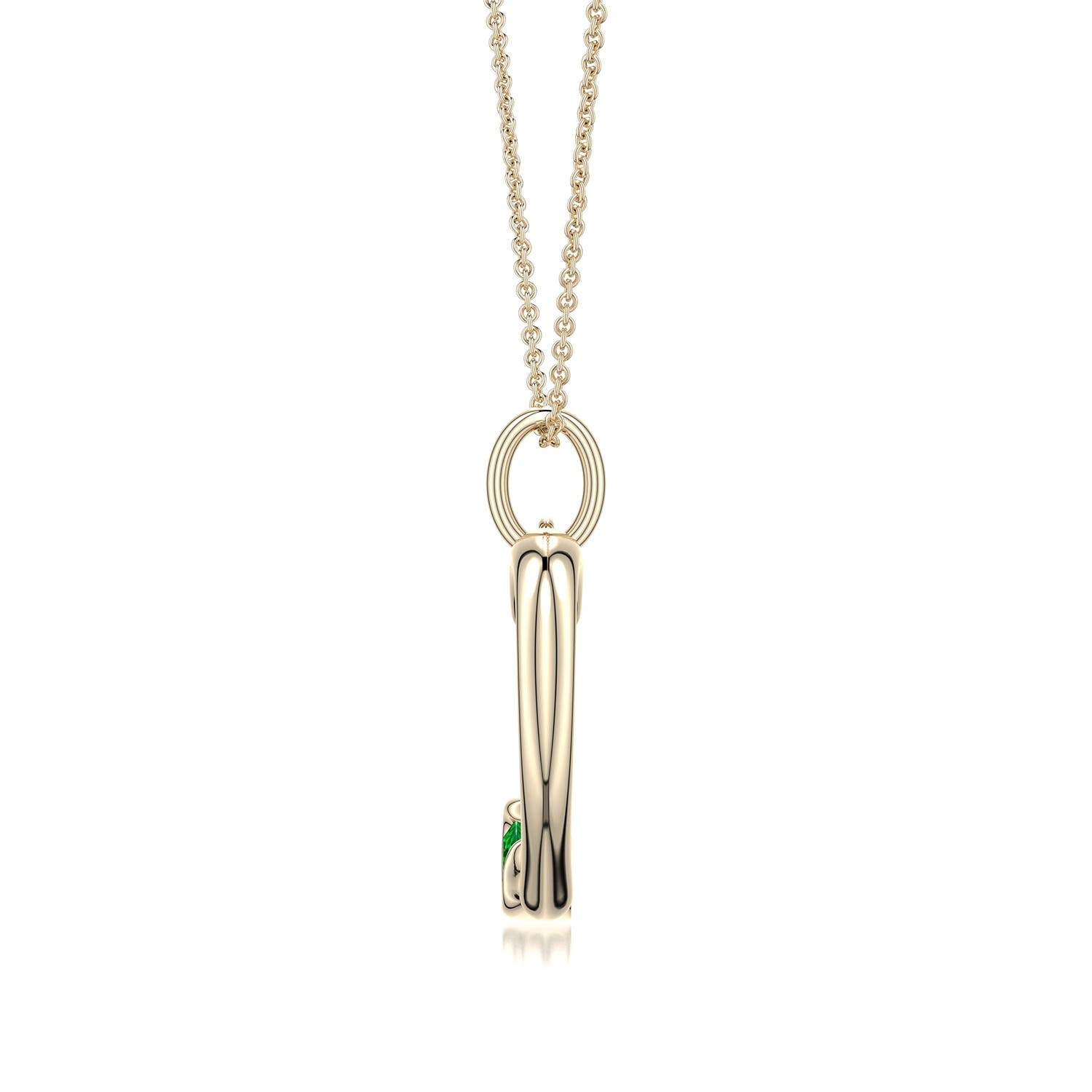4mm AAAA Offset Emerald Open Heart Pendant in Yellow Gold