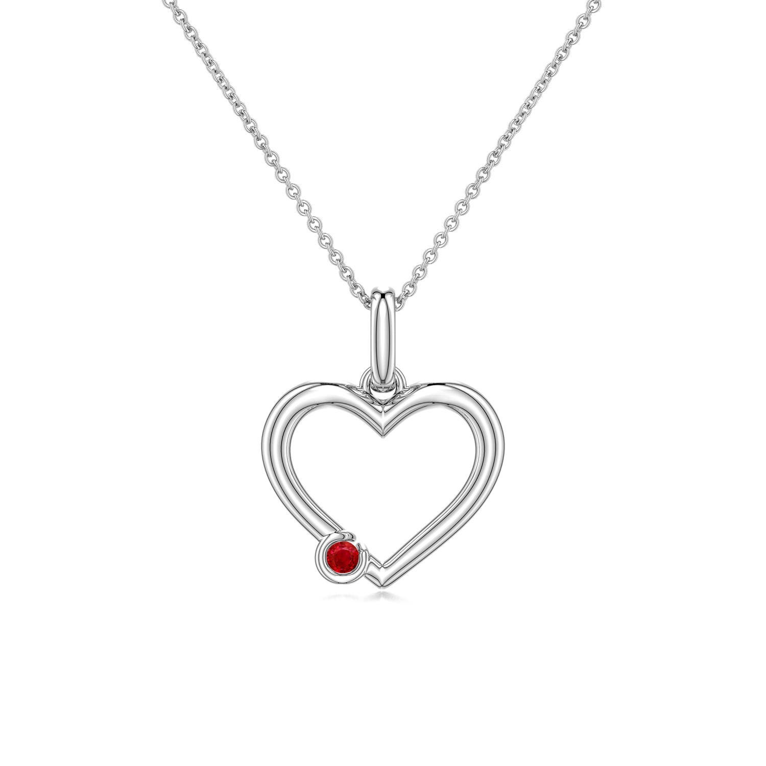 2.5mm AAA Offset Ruby Open Heart Pendant in White Gold