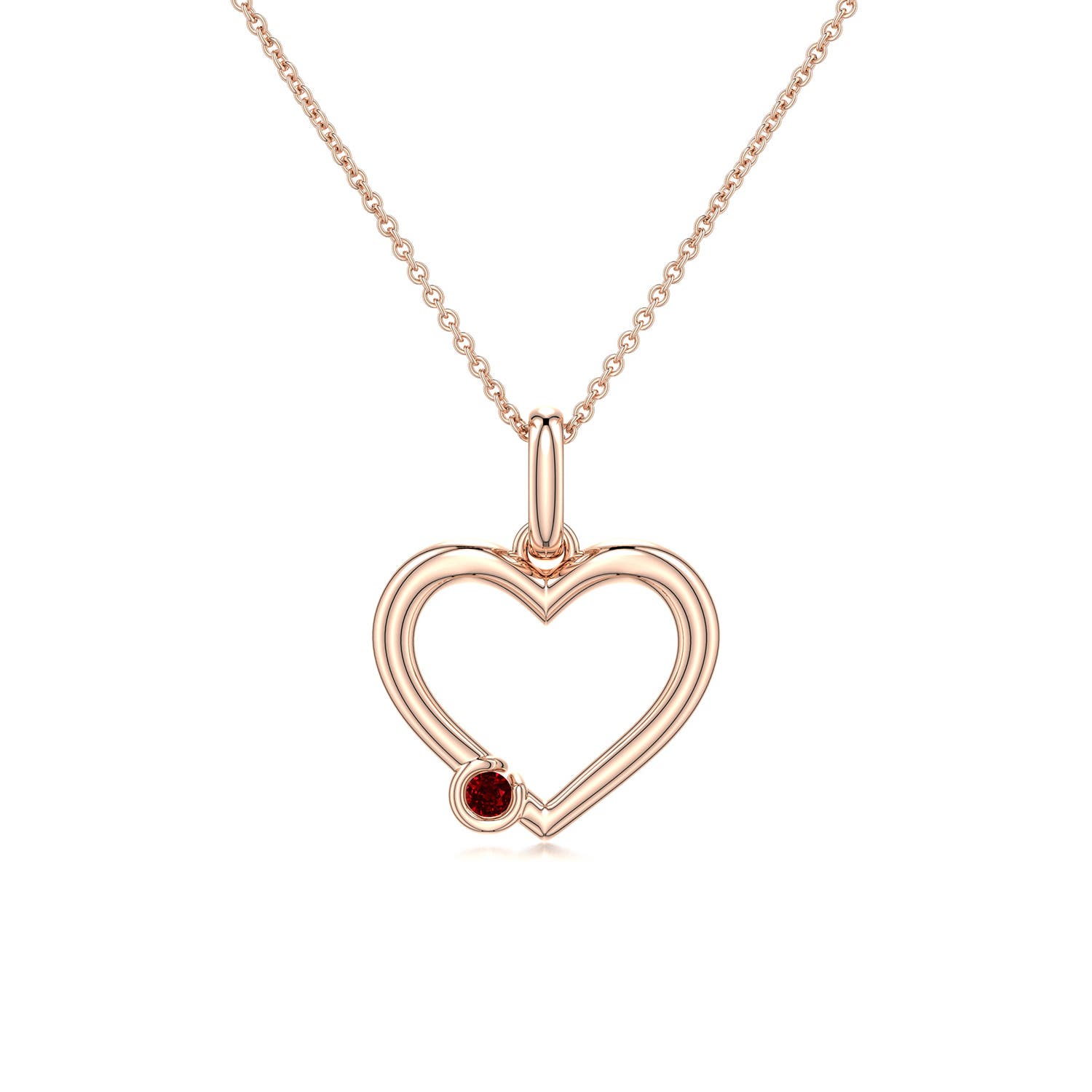 2.5mm AAAA Offset Ruby Open Heart Pendant in Rose Gold