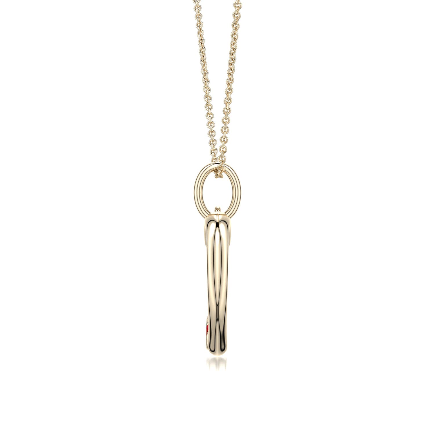 3mm AAA Offset Ruby Open Heart Pendant in Yellow Gold - side 2