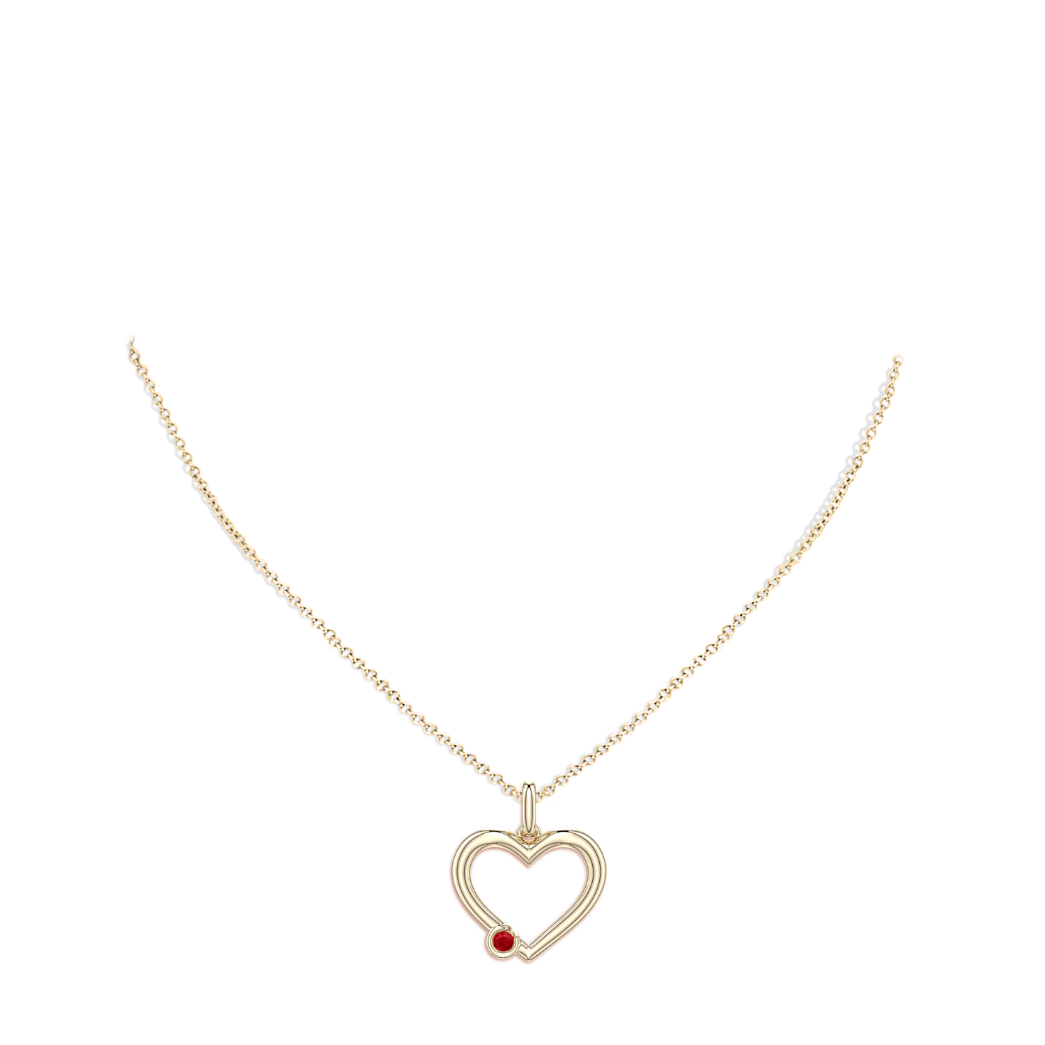 3mm AAA Offset Ruby Open Heart Pendant in Yellow Gold - body_neck
