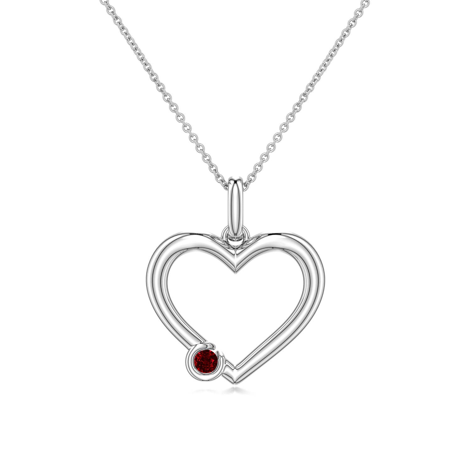 3mm AAAA Offset Ruby Open Heart Pendant in White Gold