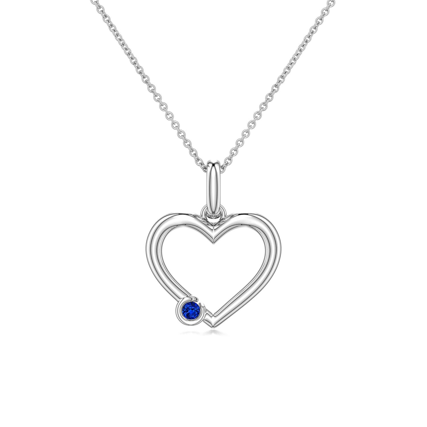 2.5mm AAAA Offset Blue Sapphire Open Heart Pendant in White Gold