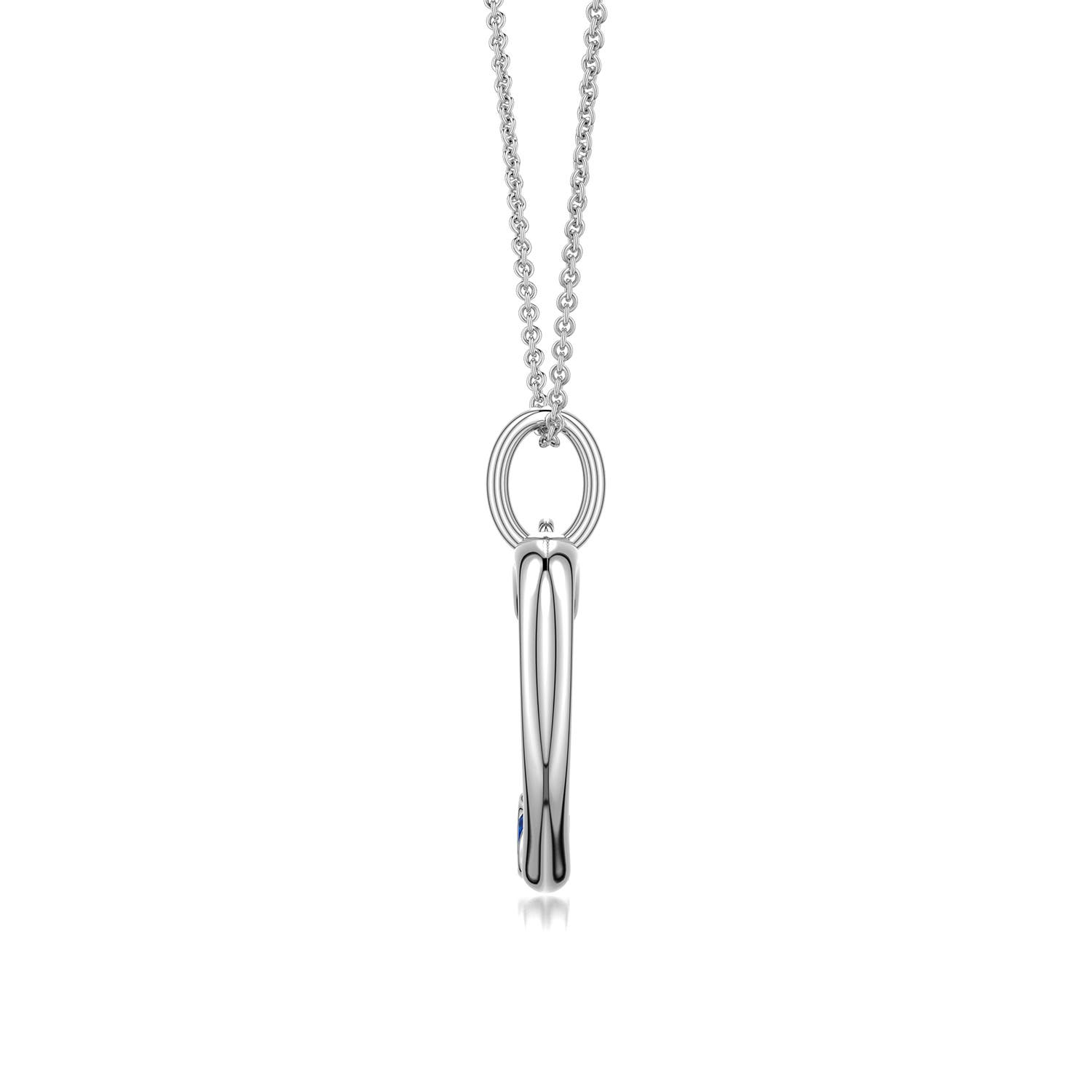 3mm AAA Offset Blue Sapphire Open Heart Pendant in White Gold - side 2
