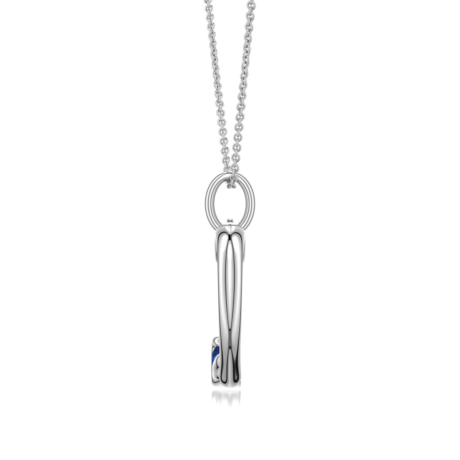 4mm AAA Offset Blue Sapphire Open Heart Pendant in White Gold