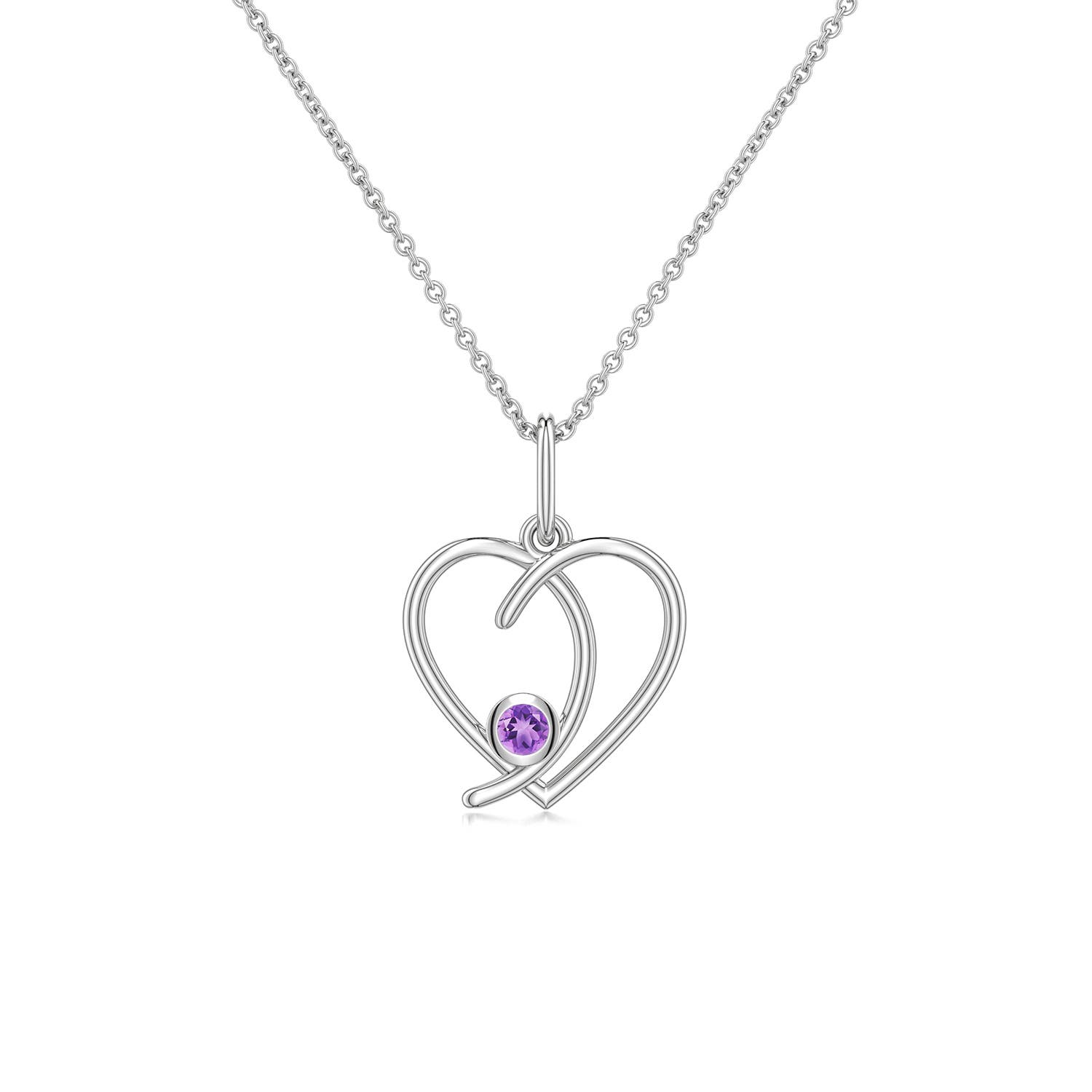 2.5mm A Amethyst Asymmetrical Open Heart Pendant in 999 Silver - main