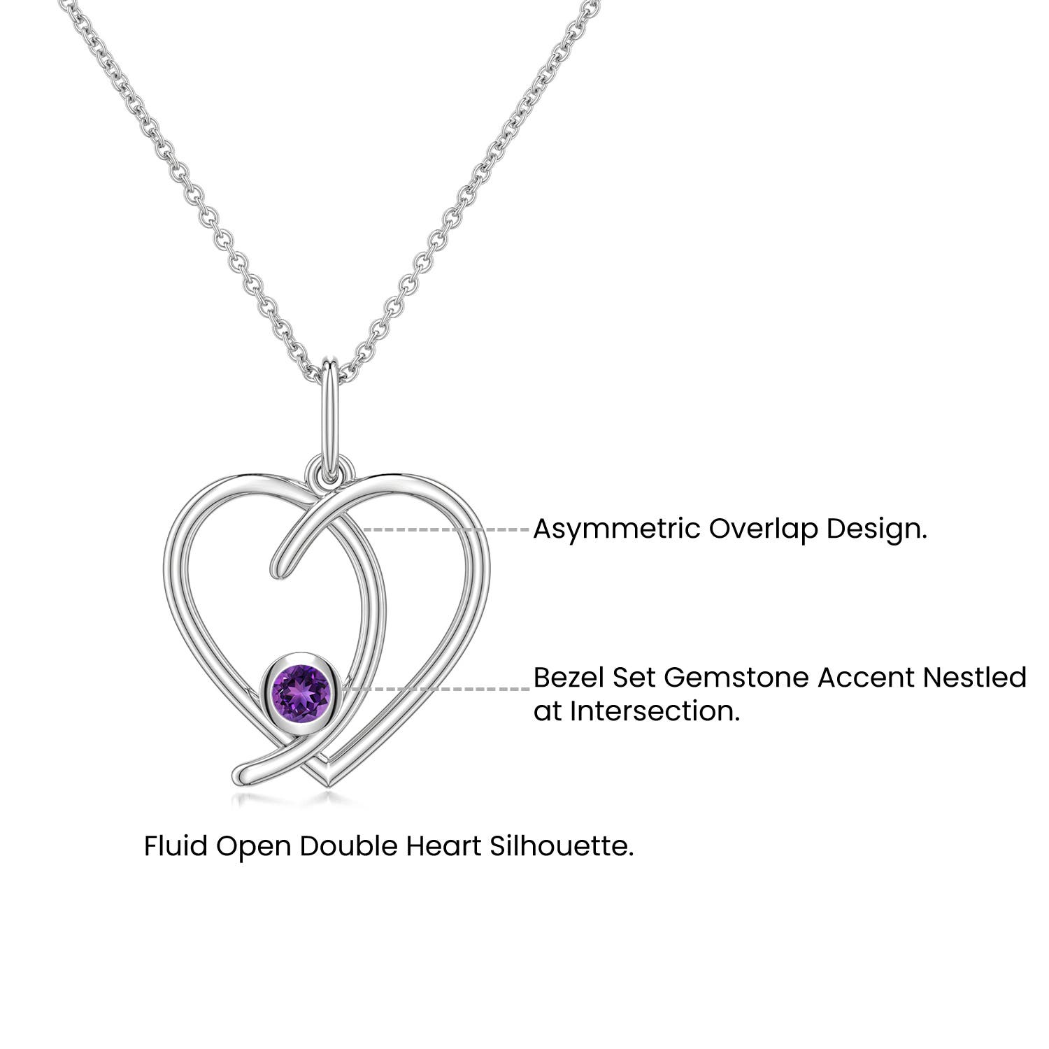 Amethyst Asymmetrical Open Heart Pendant - side 1