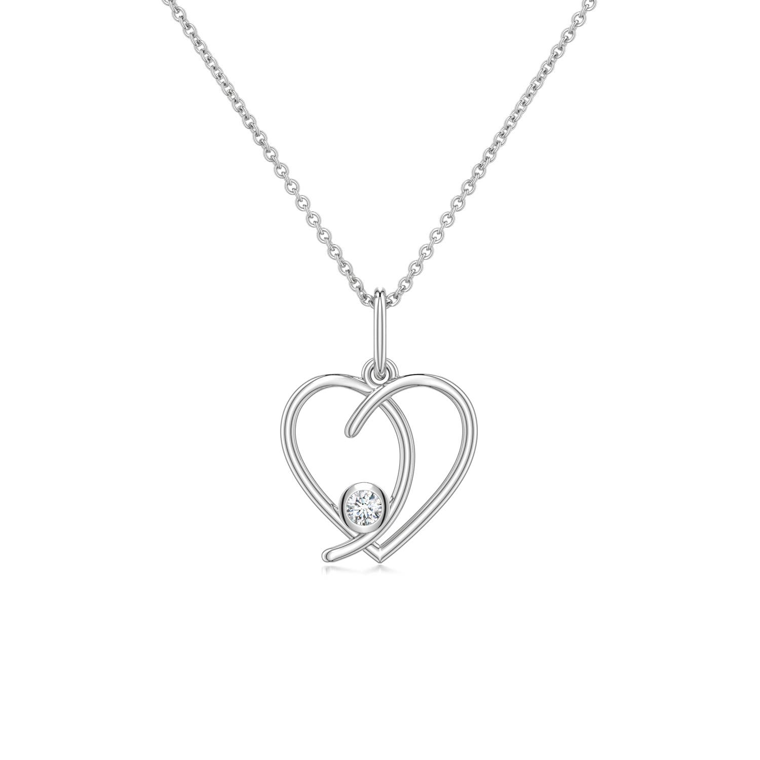 2.5mm GVS2 Diamond Asymmetrical Open Heart Pendant in White Gold