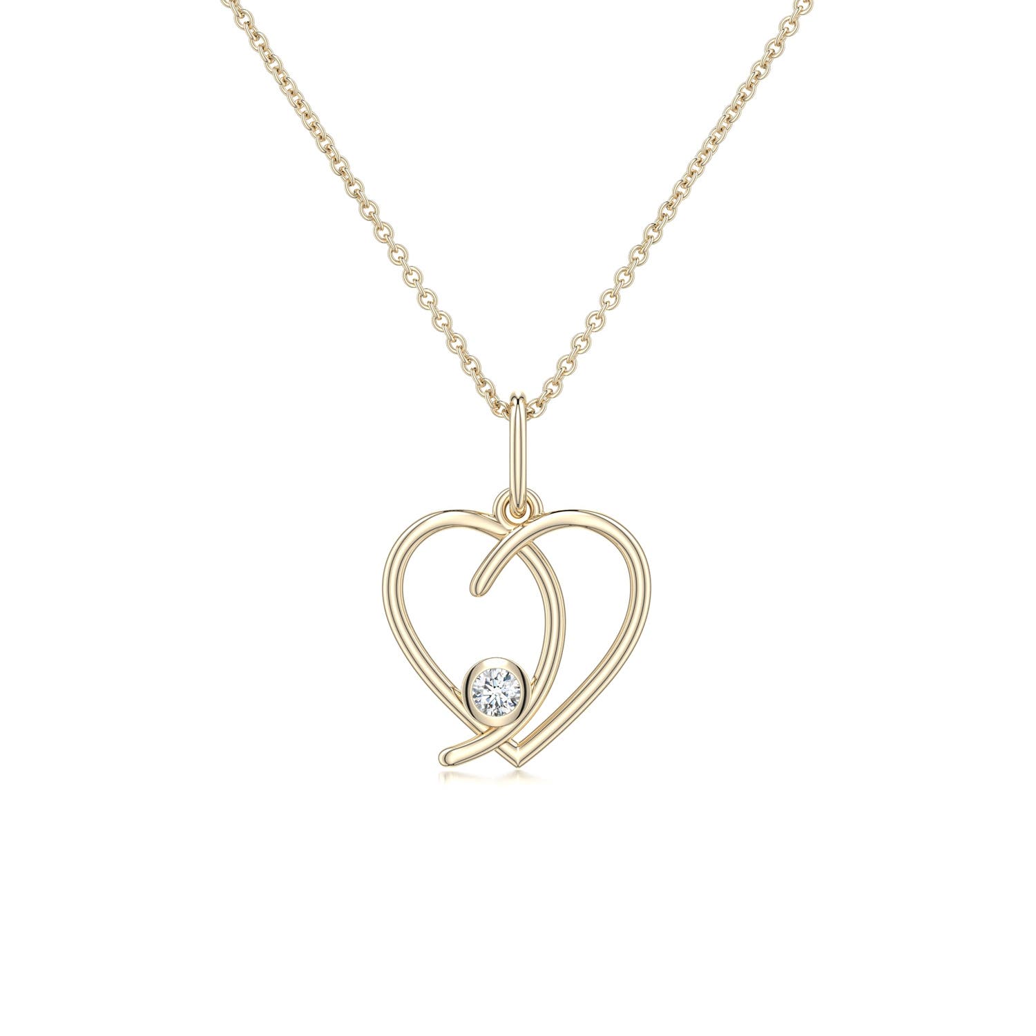 2.5mm GVS2 Diamond Asymmetrical Open Heart Pendant in Yellow Gold