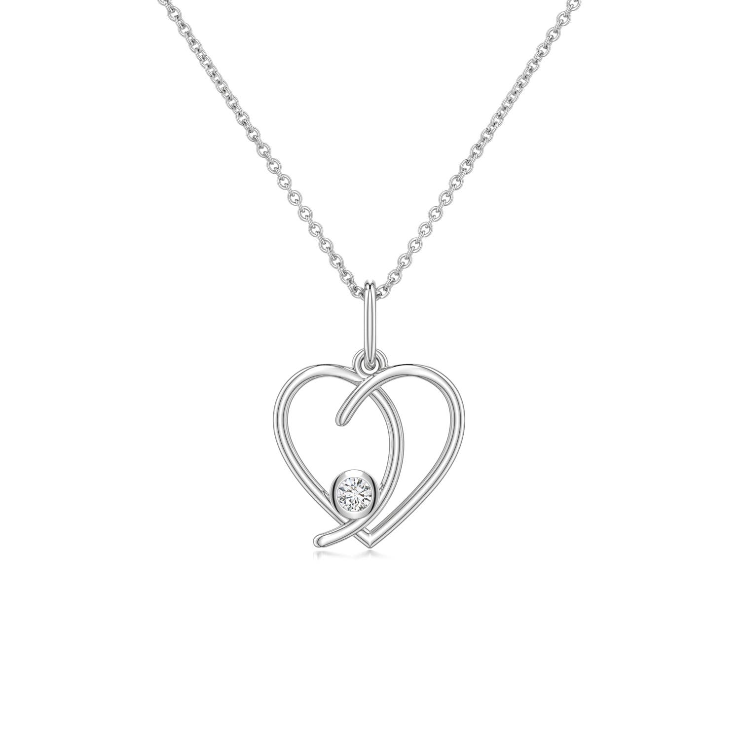 2.5mm HSI2 Diamond Asymmetrical Open Heart Pendant in 18K White Gold