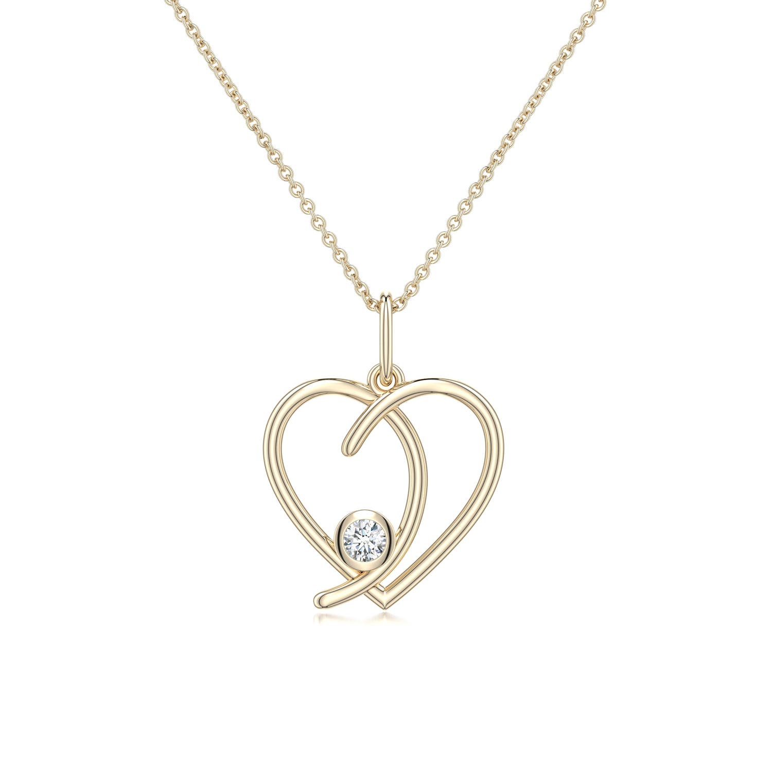 3mm GVS2 Diamond Asymmetrical Open Heart Pendant in 18K Yellow Gold