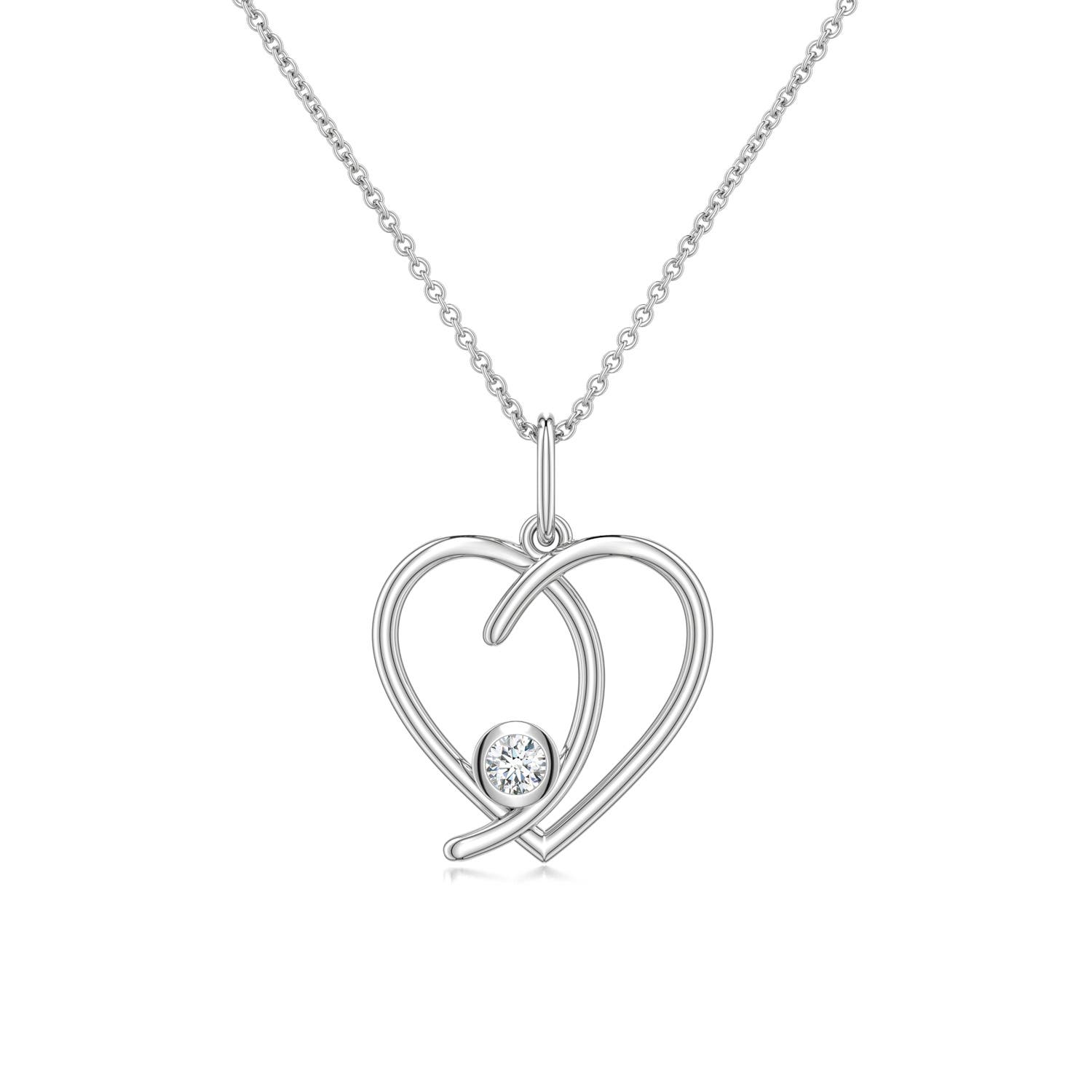 3mm GVS2 Diamond Asymmetrical Open Heart Pendant in P950 Platinum
