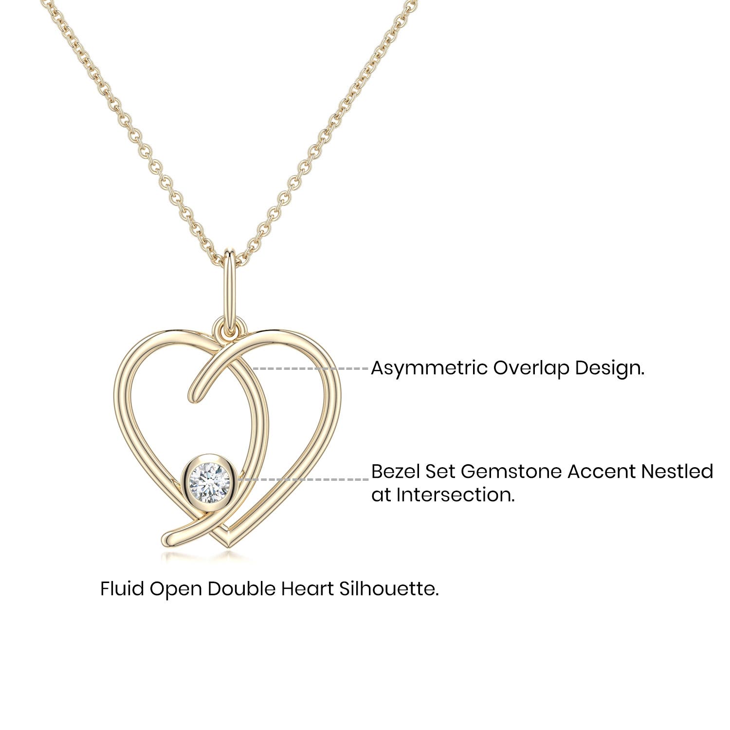 3mm GVS2 Diamond Asymmetrical Open Heart Pendant in Yellow Gold - side 3