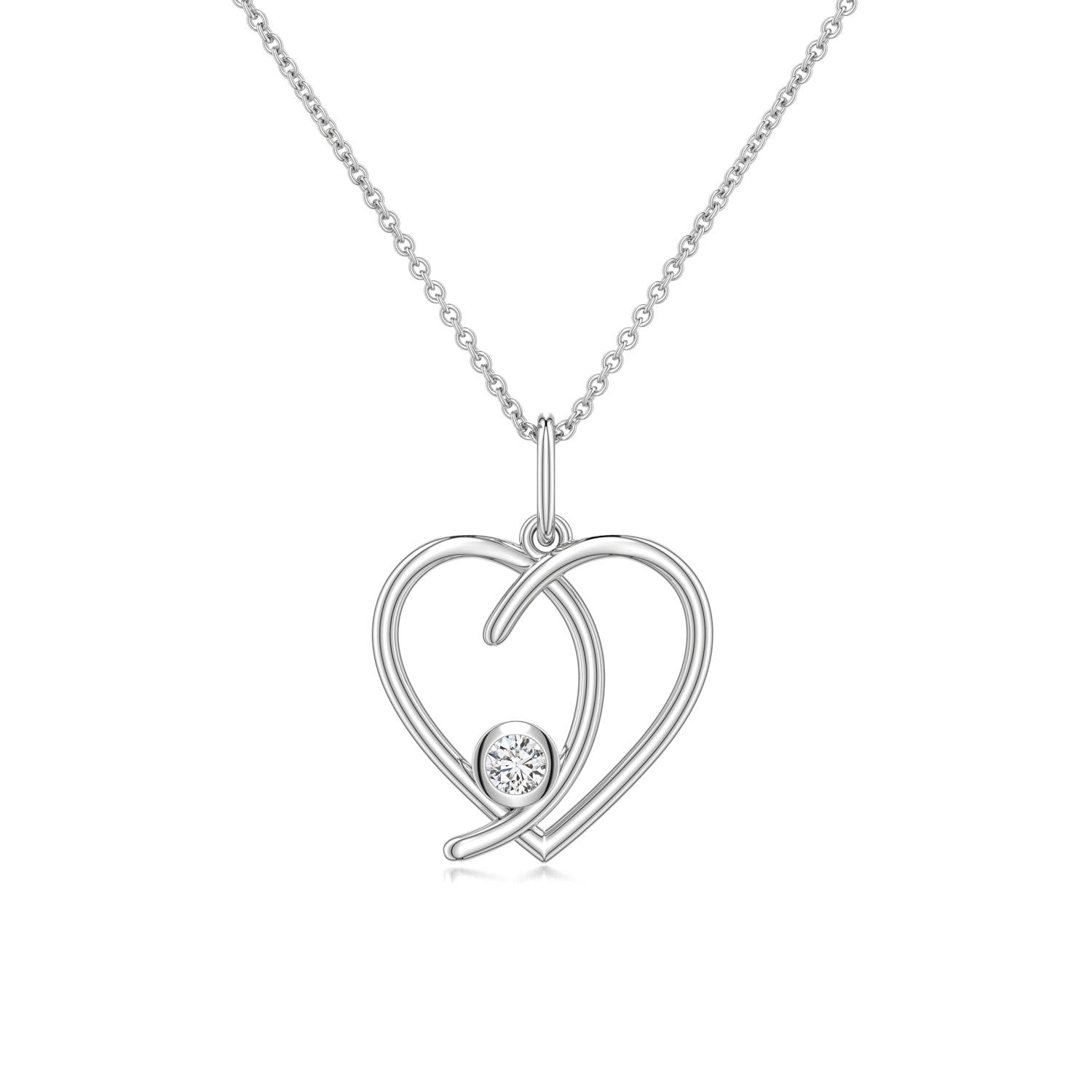3mm HSI2 Diamond Asymmetrical Open Heart Pendant in P950 Platinum