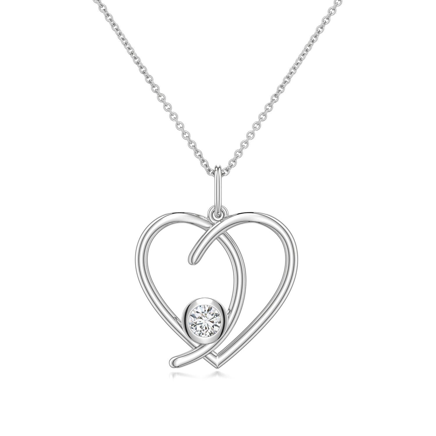 4mm HSI2 Diamond Asymmetrical Open Heart Pendant in 18K White Gold