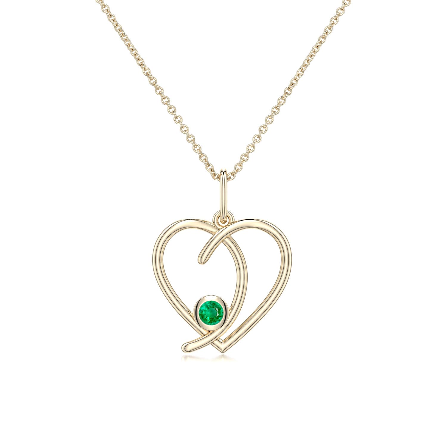3mm AAA Emerald Asymmetrical Open Heart Pendant in 18K Yellow Gold