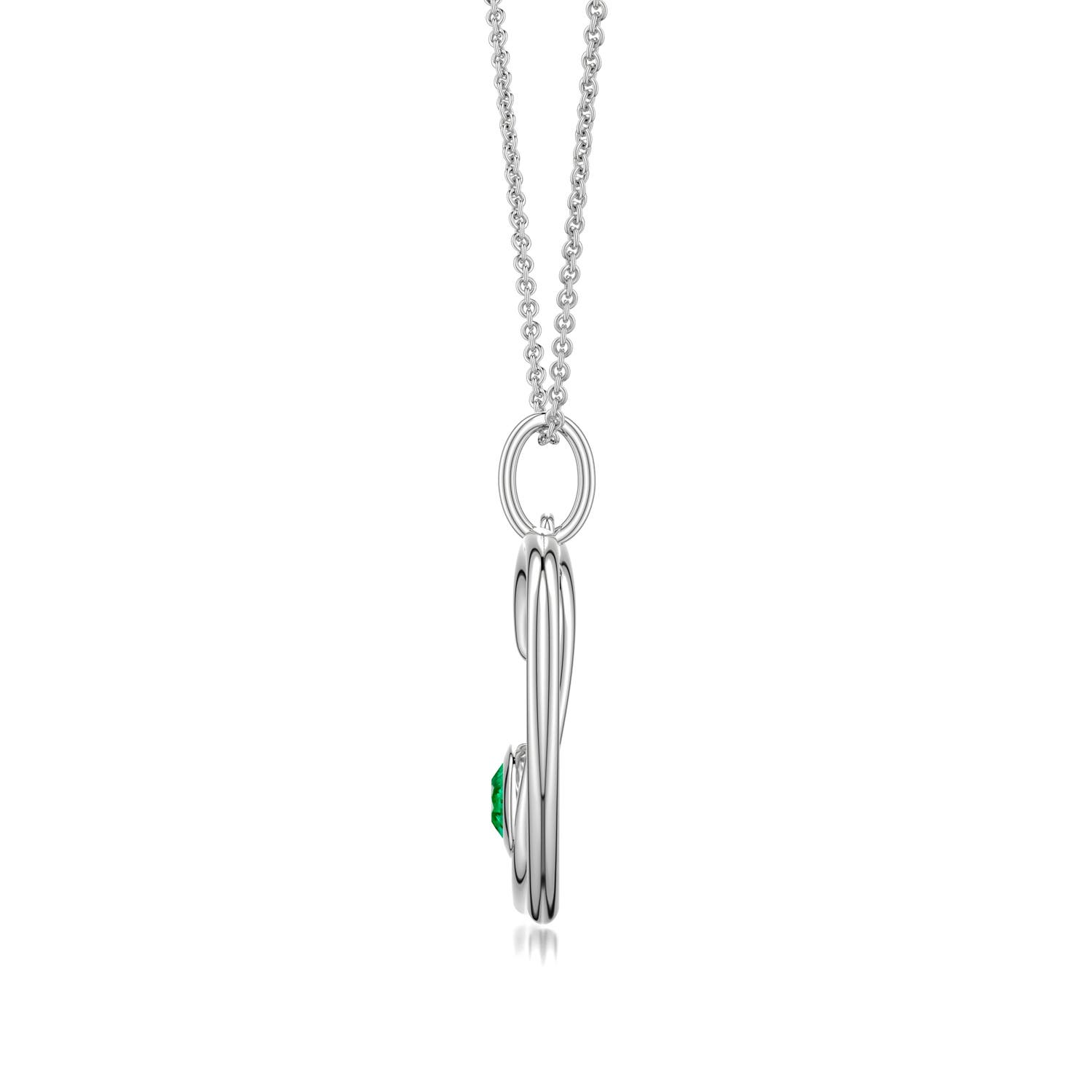 4mm AAA Emerald Asymmetrical Open Heart Pendant in White Gold