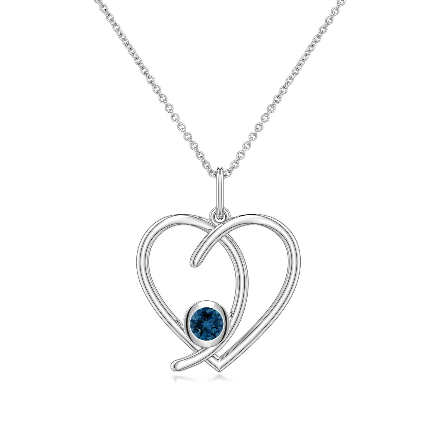 4mm AAA London Blue Topaz Asymmetrical Open Heart Pendant in White Gold - main
