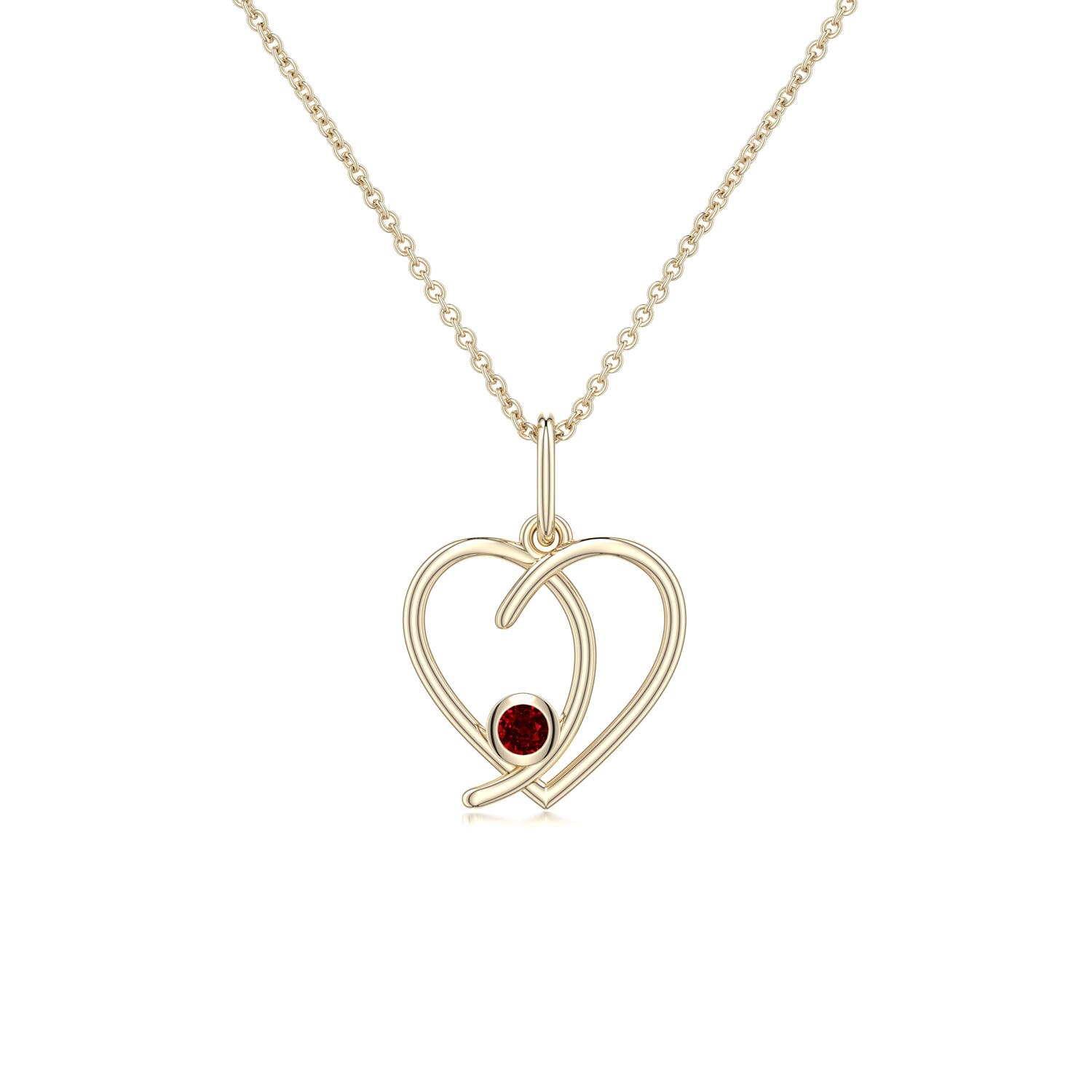 2.5mm AAAA Ruby Asymmetrical Open Heart Pendant in Yellow Gold