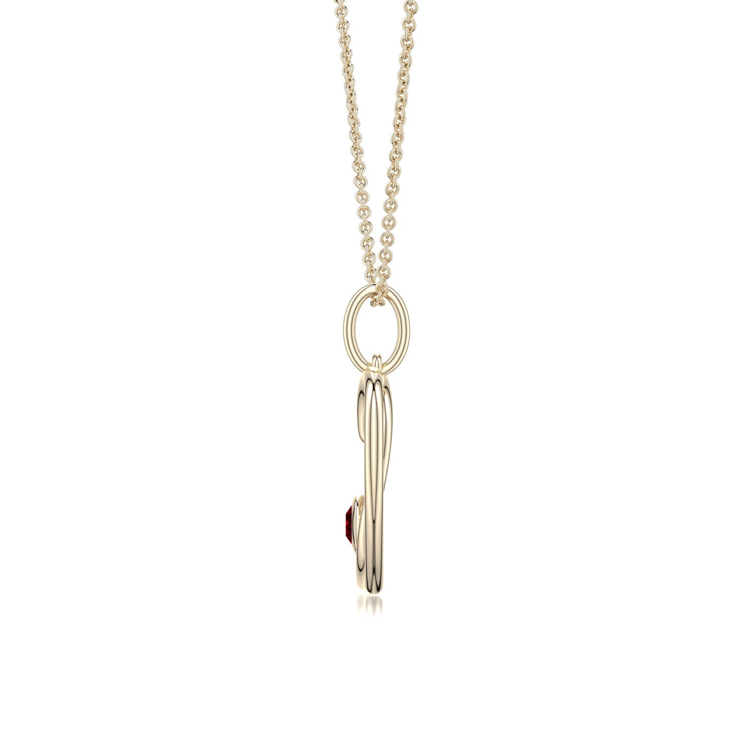 3mm AAAA Ruby Asymmetrical Open Heart Pendant in Yellow Gold
